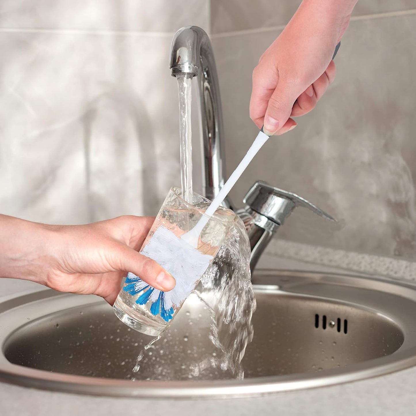 PHYEX 2 Pack Long Handle Bottle Scrubbing Brushes, Bottle Cleaner for Washing Glasswares, Wine Decanter, Hydro Flask Tumbler, Sinks, Food Jars