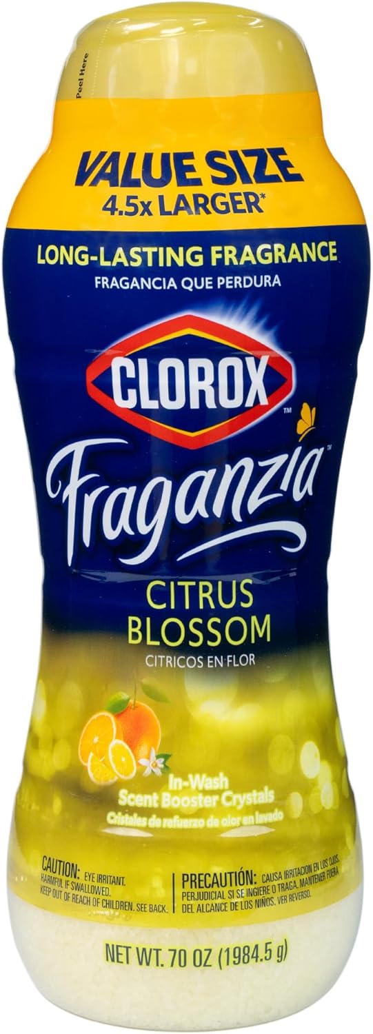 Clorox Fraganzia Laundry Scent Booster Crystals in Citrus Blossom Scent - Scented In-Wash Freshener Beads for Fresh, Clean, Great Smelling Clothes and Linens, 70 Oz