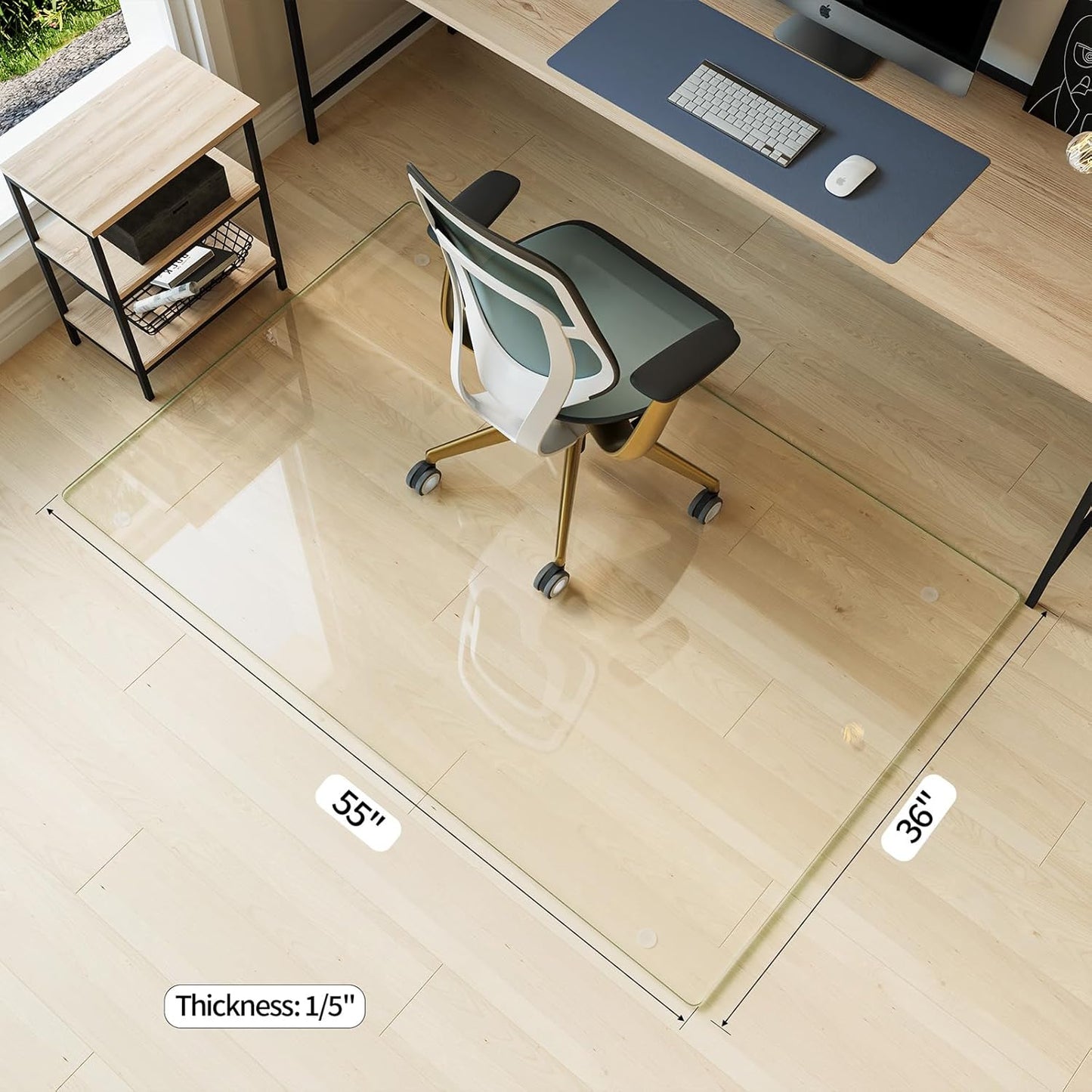 Koonmi Tempered Glass Chair Mat for Hardwood Floors & Carpets, 36" x 55“ Transparent Heavy Duty Office Floor Protector with Noise-Free Gliding Shatterproof for Home Office Desk