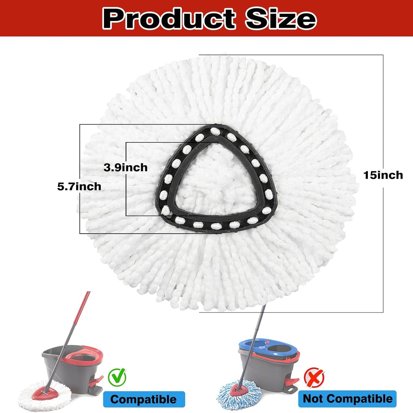 3 Pack White Spin Mop Replacement Heads, Mop Head Replacement 100% Microfiber, Deep Cleaning, Spin Mop Refill Replacement Head Compatible with 1-Tank System