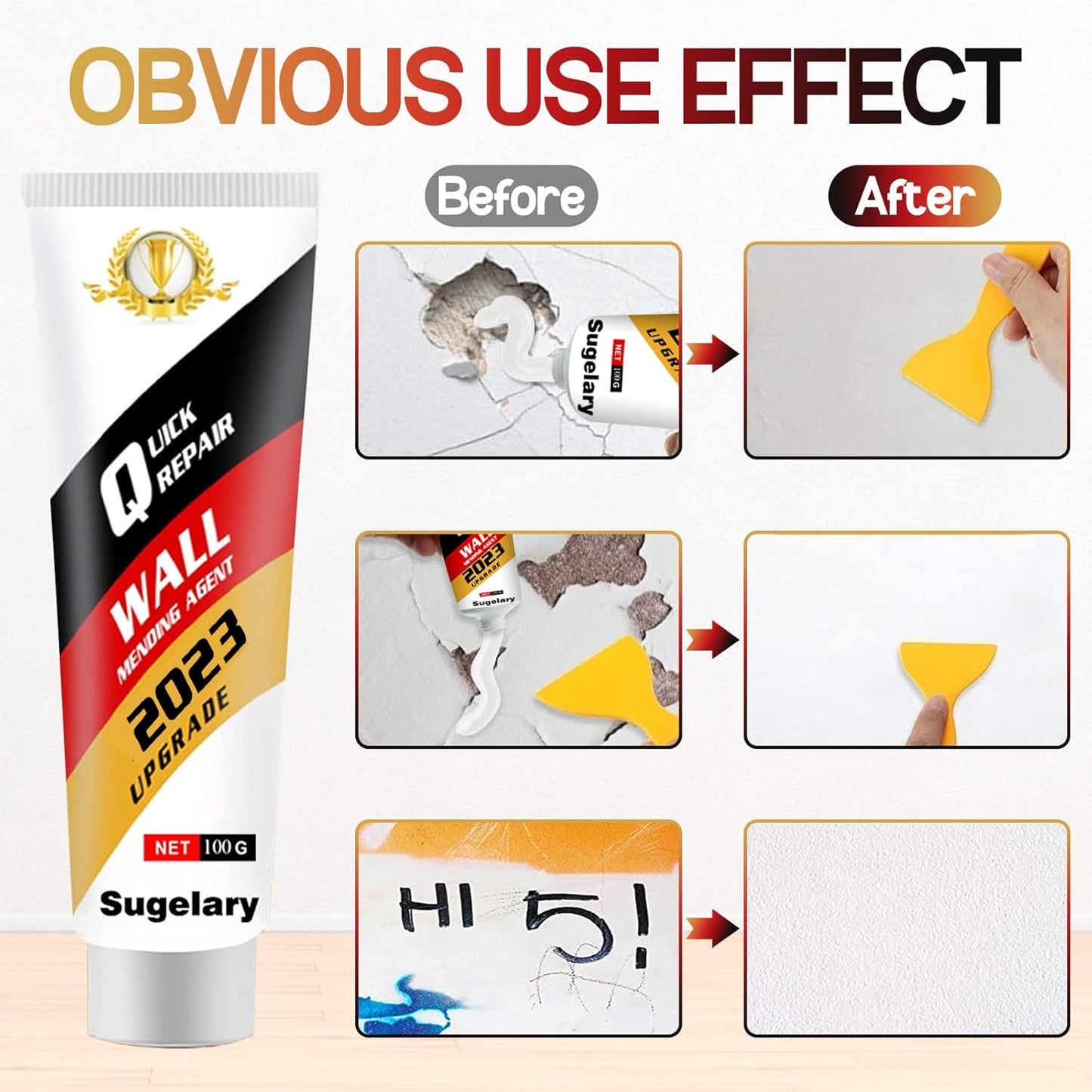 Sugelary Drywall Patch Repair Kit with Scraper, Wall Spackle Repair Paste, Wall Mending Agent Quick and Easy Solution to Fill The Holes for Home Wall, Plaster Dent Repair and Wood Scratch Repair