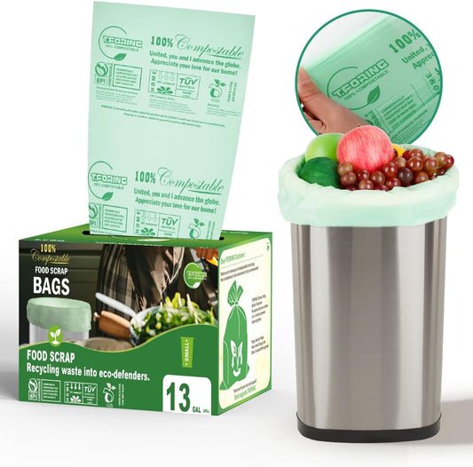 Compostable Trash Bags, 13 Gallon / 49.2 Liter, 45 Count, Extra Thick 0.9 Mil Tall Kitchen Food Scrap Bin Liners, Certified by BPI, CMA & OK compost HOME