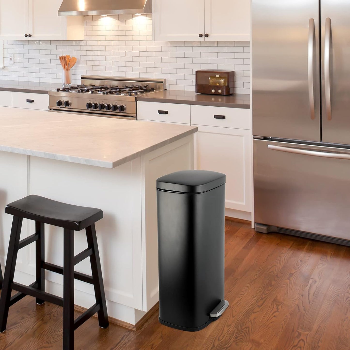 AthLike Trash Can, Stainless Steel Kitchen Garbage Can, Step Waste Bin with Hinged Lid and Removable Inner Bucket, Soft-Close, Dustbin for Bathroom Bedroom Living Room Home (Black, 13.2 Gal)