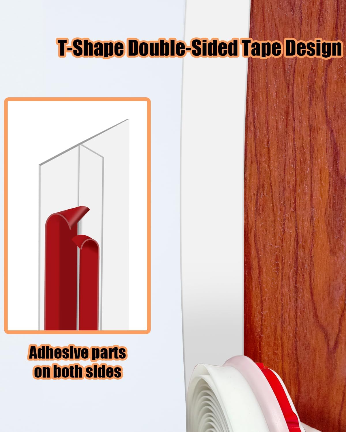 Orghtin T-Shaped Silicone Seal Strip, White Door Sealer Weather Stripping Door Seal Strip, 10Ft Door Draft Stopper for Side of Door