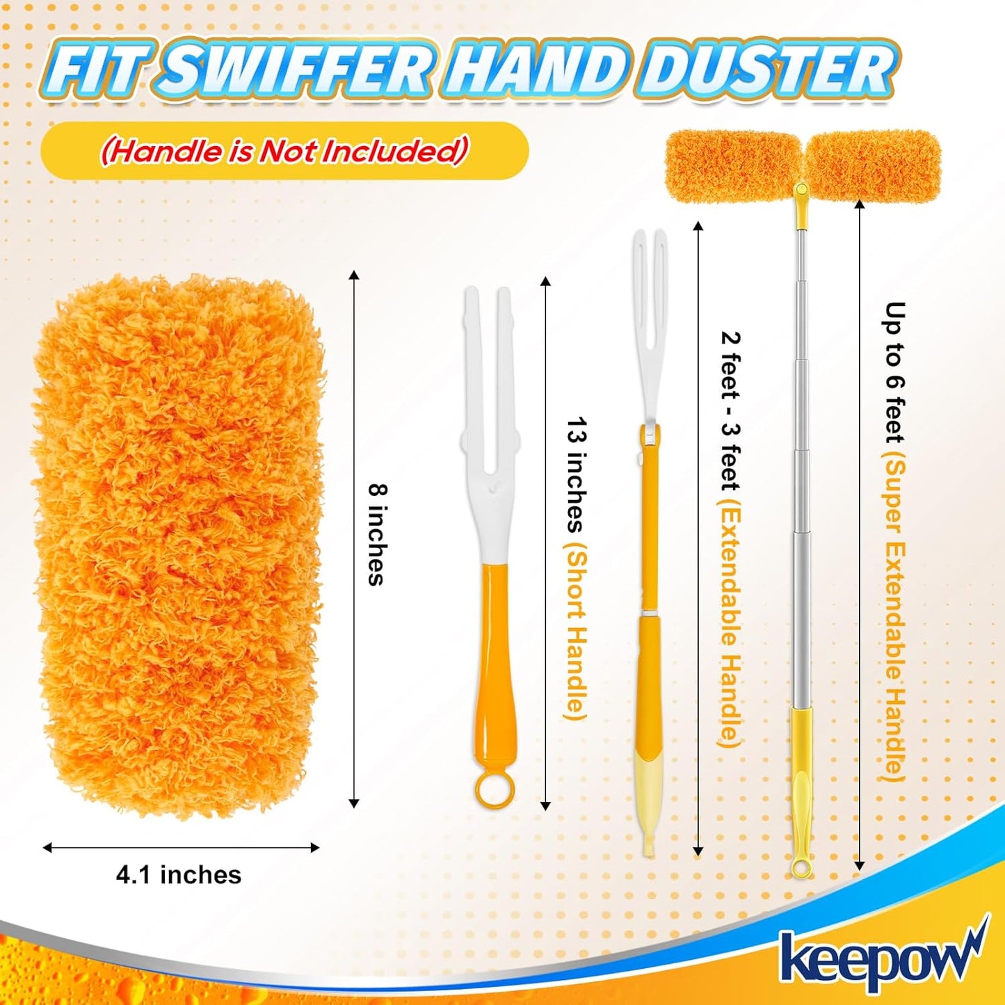 KEEPOW Reusable Duster Refill Compatible with Swiffer Hand Duster, Microfiber Heavy Duty Duster Refills, 360 Degree Dusters Refills for Cleaning, Ceiling Fan, 2 Pack (Handle is Not Included)