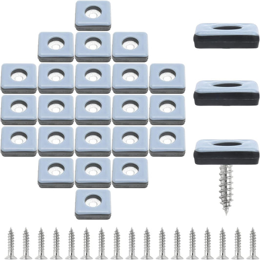 24pcs 1" (25mm) Screw on Furniture Sliders, Teflon Chair Leg Slides, Square Furniture Glides with Screws for Hardwood Floors Protectors (Gray/Black)