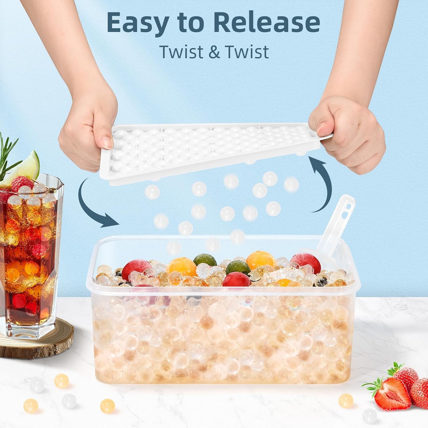 WIBIMEN Mini Ice Cube Trays, Small Tiny Round Pebble Crushed Nugget Ice Trays for Freezer with Lid - Chilling Drinks Coffee Juice(4 Pack/0.55In - White)