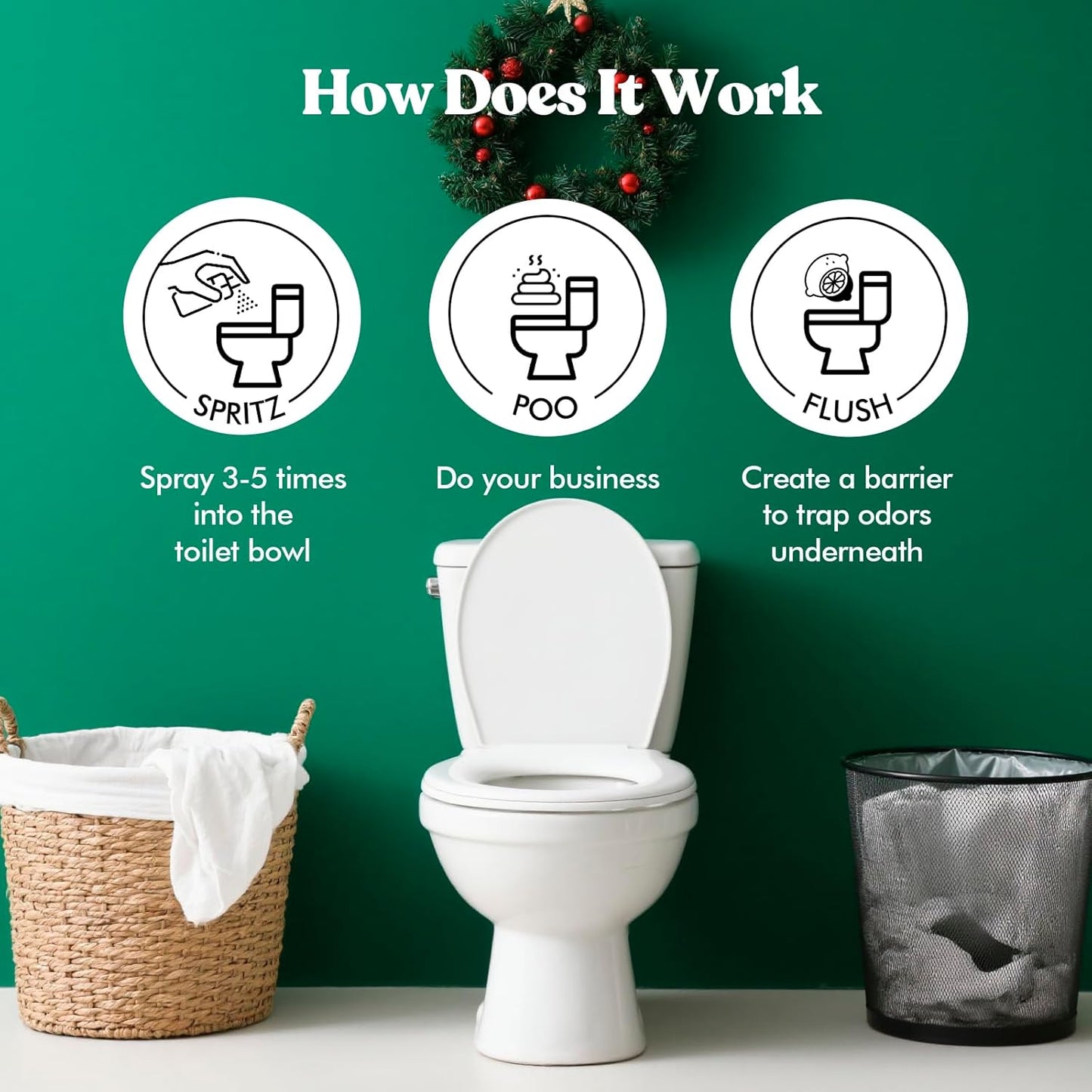 Clean-n-Fresh Holiday Toilet Spray, 3 Pack Gift Set- Balsam & Cedar/Toasty Vanilla/Bright Berry, Bathroom & Toilet Odor Deodorizer, Travel Size Toiletries, Total 5.1 Fl Oz