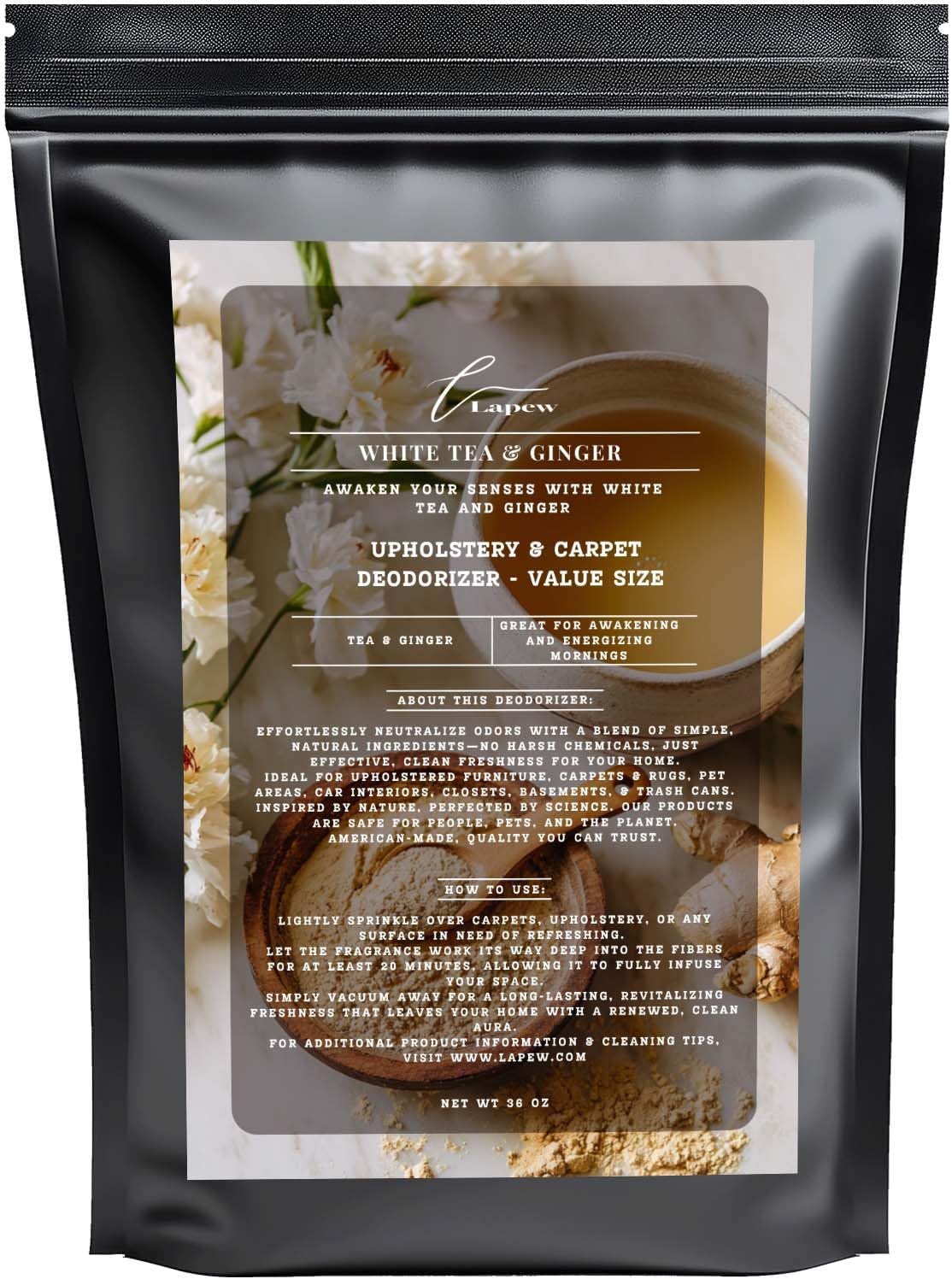 White Tea & Ginger Carpet Freshener Powder Refill 36 oz | Powerful Odor Eliminator for Home | Upholstery Deodorizer | Carpet Deodorizer | Pet Urine | Cat Litter Box