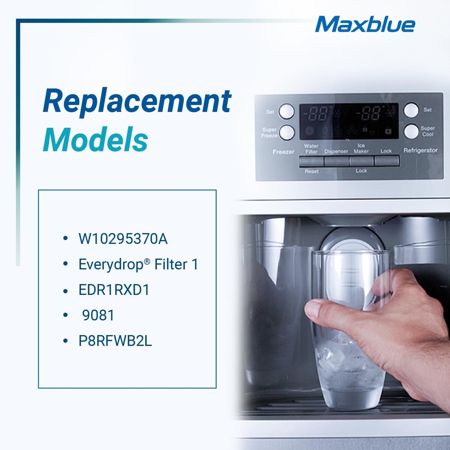 Maxblue EDR1RXD1 Replacement for Everydrop® Filter 1, Whirlpool® W10295370A, EDR1RXD1B, P8RFWB2L, P4RFWB, MB-F38, Kenmore® 46-9081, 46-9930 Refrigerator water filter, 2 Filters
