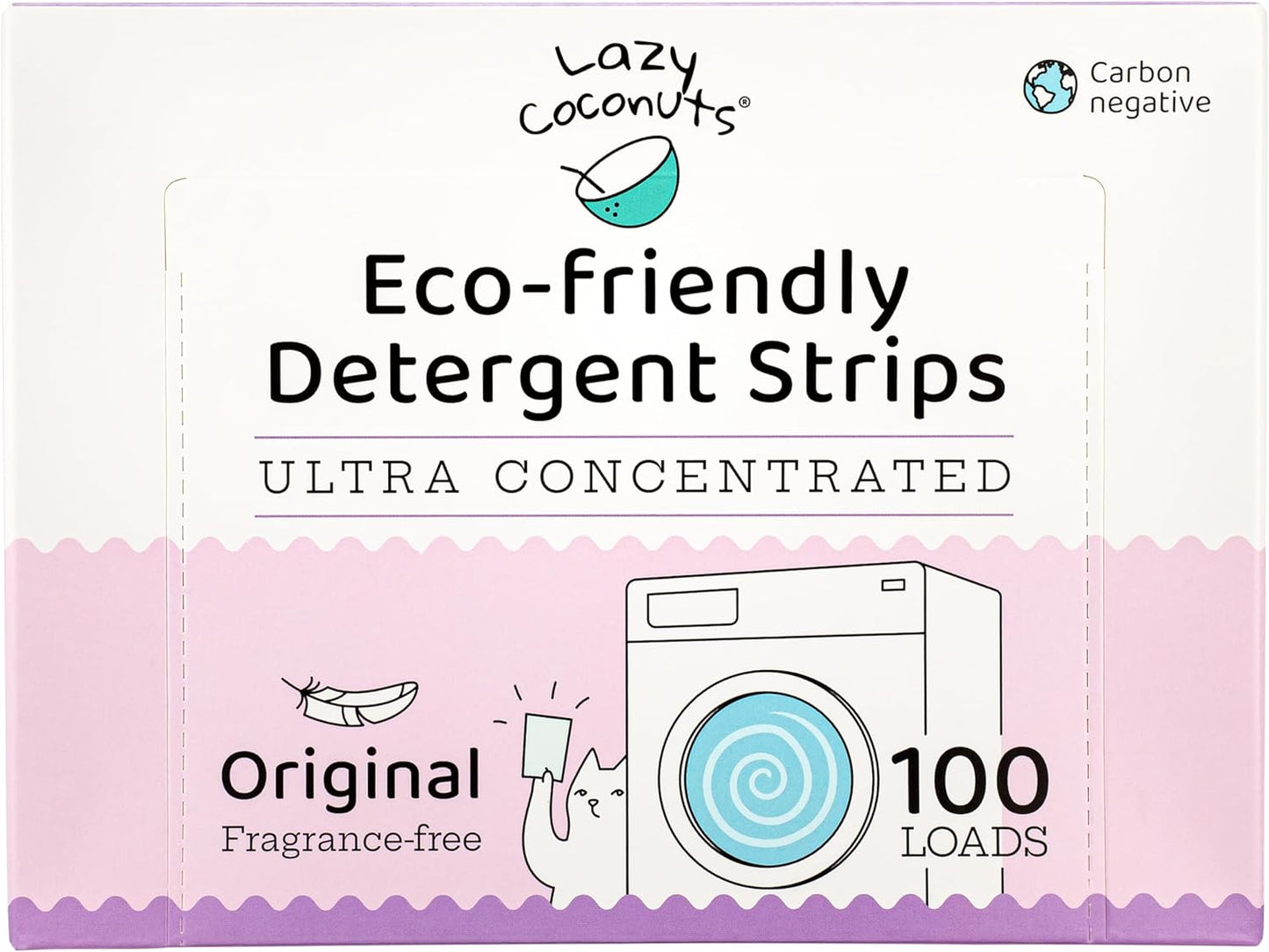 LAZY COCONUTS Eco Friendly, Plant Powered Laundry Detergent Strips - 100 Loads - Fragrance Free, Unscented, Ultra Concentrated, Earth Friendly No Plastic - Light, Perfect For Home, Travel, Camping