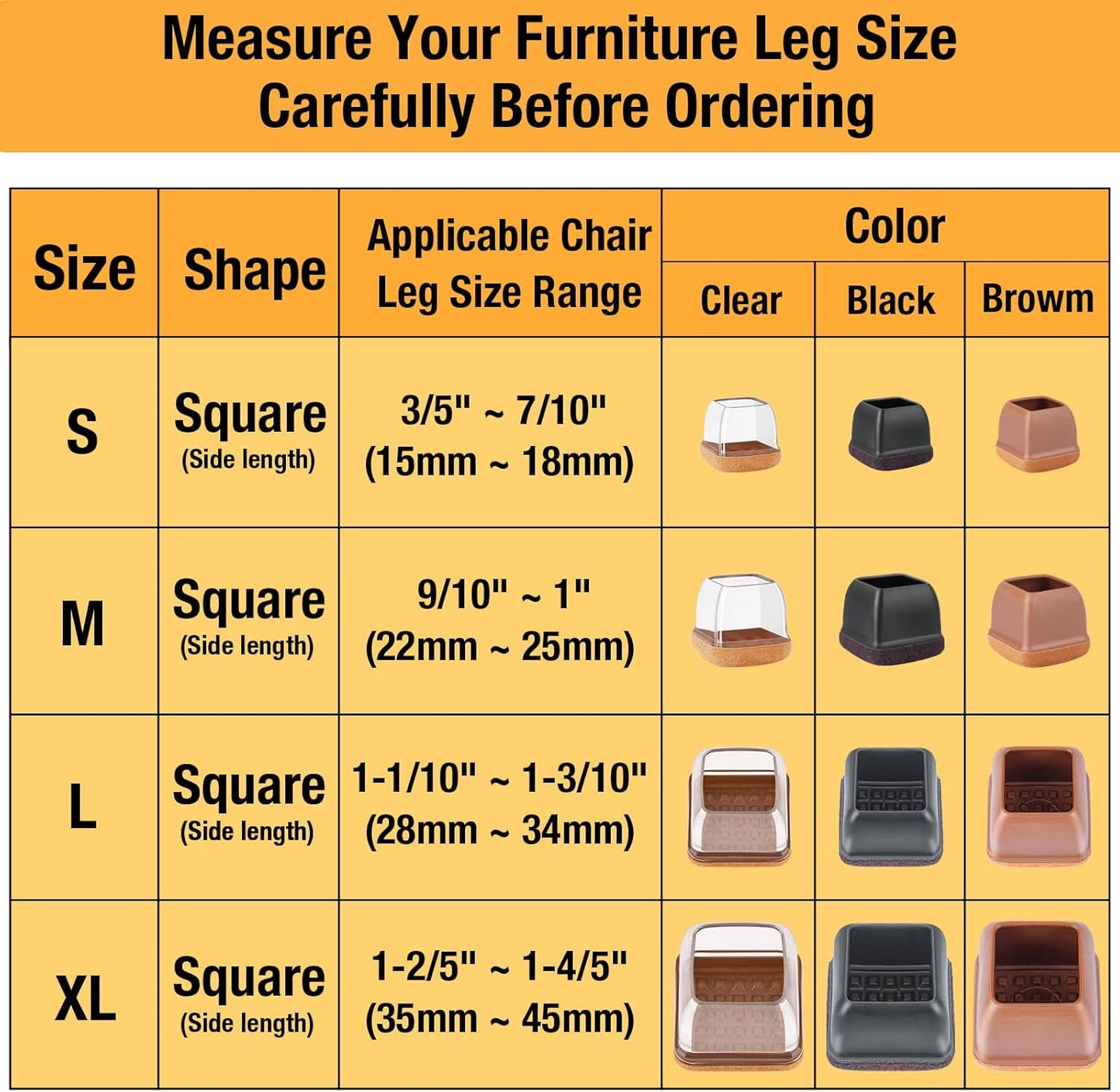 24 Pcs Extra Large Square Chair Leg Floor Protectors, Silicone Chair Leg Protectors for Hardwood Floors, High Elastic Chair Leg Caps, Protect Wooden Floors from Scratching (Fit: 1-2/5" - 1-4/5")