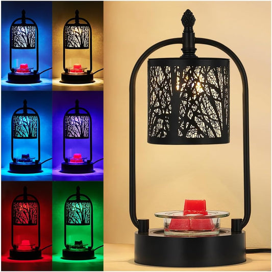 ﻿Tree Candle Warmer Lamp, LED Colors Changing Candle Warmer with ATimer, Bedroom Living Room Home Decor Wax Melting Warmer for Jar Candles (Double Pole -Black)