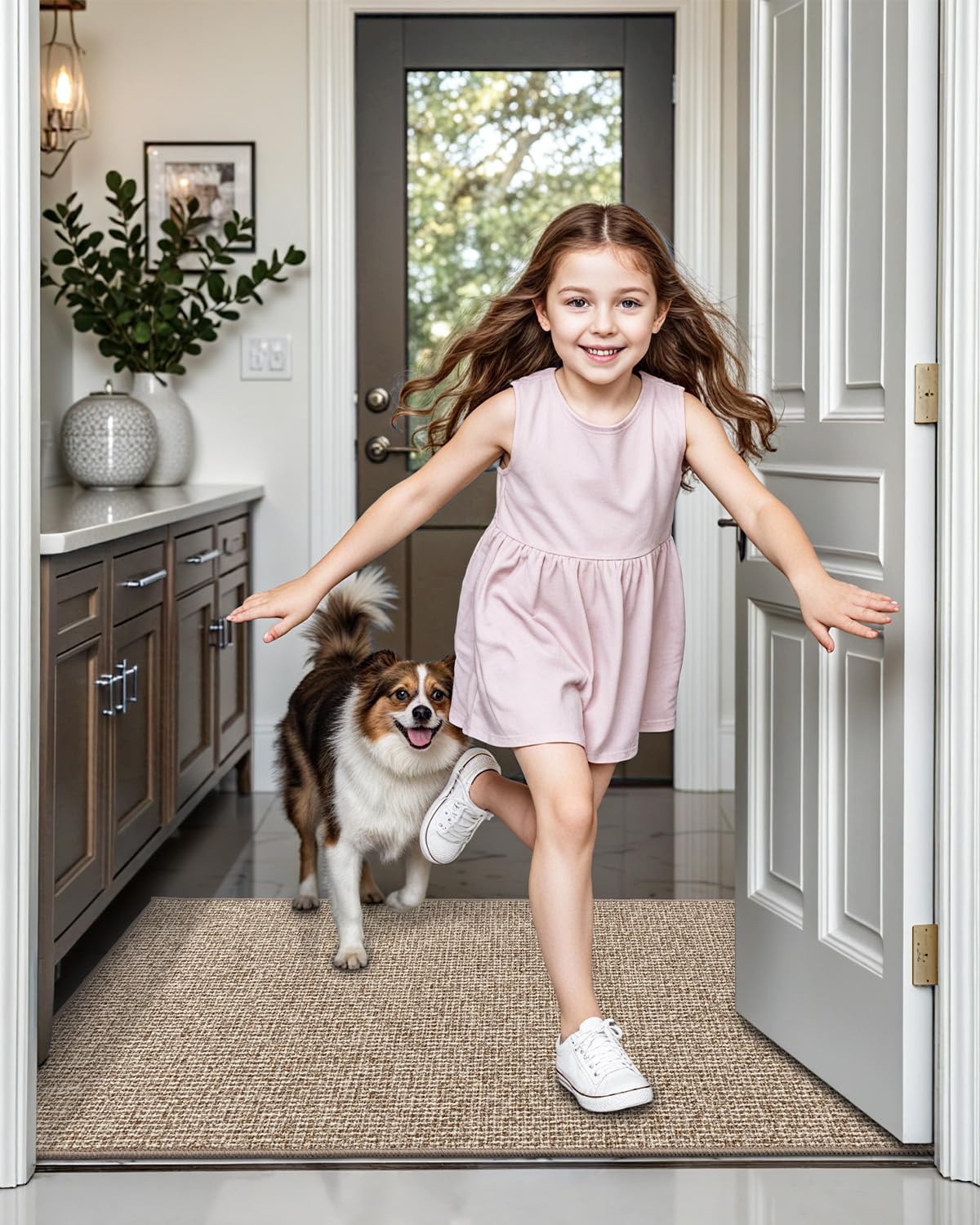 LUMI Indoor Door Mat 32"x47", Ultra Thin Low Profile Non-Slip Doormat for Home Entrance, Absorbent & Stain-Resistant Welcome Mats, Washable Entryway Mat for Front Door, Patio, Porch, Khaki