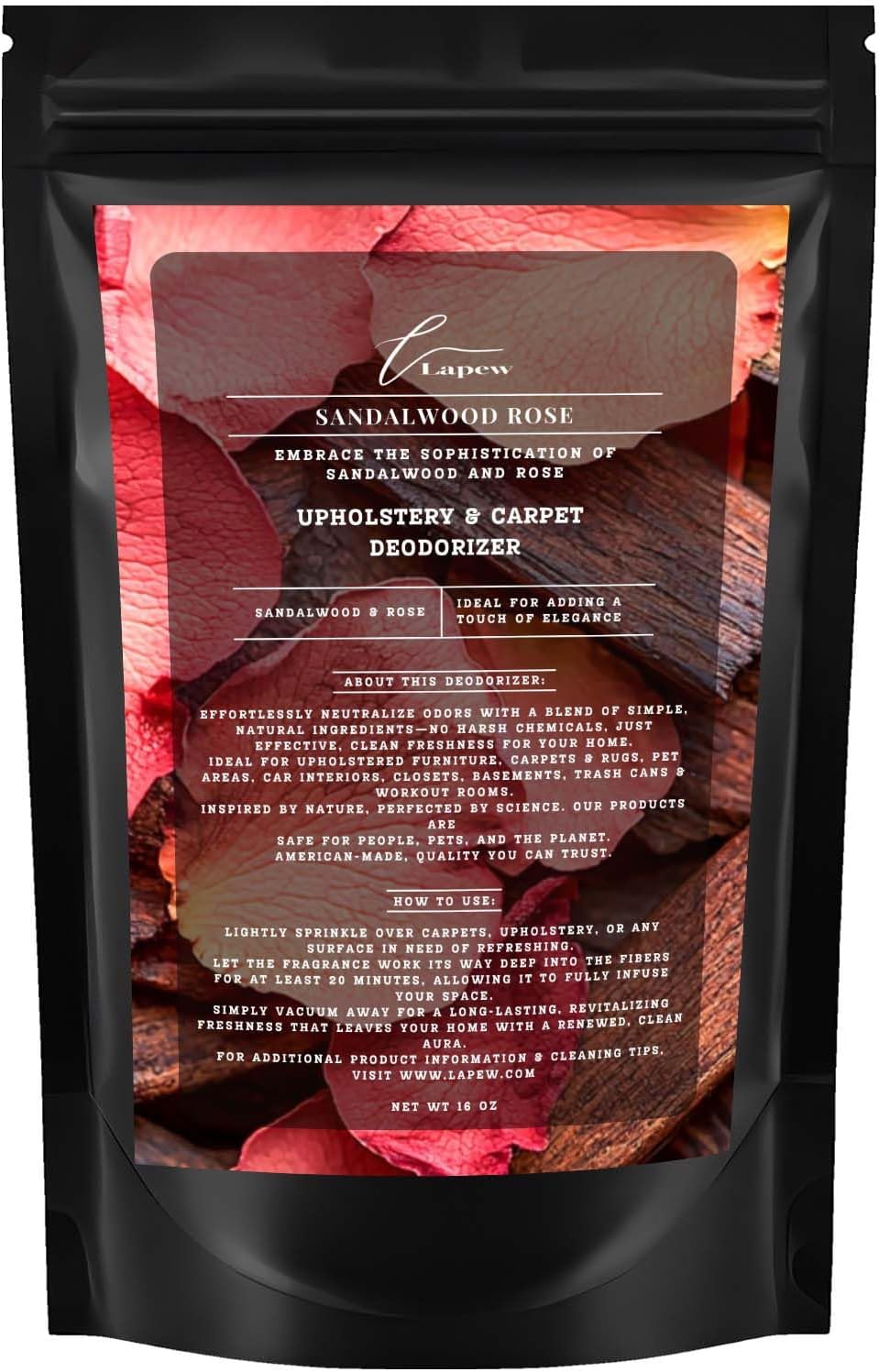 Sandalwood Rose Carpet Freshener Powder: Powerful Odor Eliminator for Home, Upholstery Deodorizer, Carpet Deodorizer, Pet Urine, Cat Litter Box - Sandalwood Rose Fragrance.