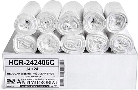 Aluf Plastics High Density Trash Bags, 10 Gallon, 1000 Count, 6 Micron (eq), 24" x 24", Clear, for Bathroom, Office, Industrial, Commercial, Janitorial, Municipal, Recycling