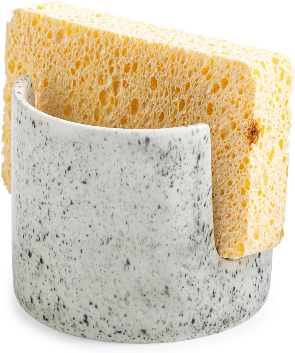 Kitchen Sink Sponge Holder, Dish Sponge Rack Ceramic Brush Holder Farmhouse Kitchen Dish Rack for Brush, Scrubbers, Bathroom, Sink, Speckled Glaze