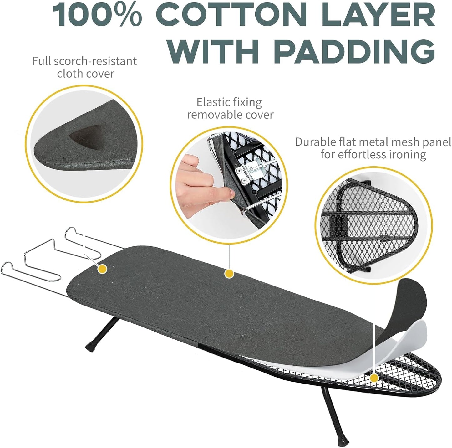 Small Ironing Board Tabletop, RAINHOL Compact Portable Iron Board Foldable with Cover and Pad, Countertop Mini Ironing Table for Travel and Space Saving, 31"x12", Black