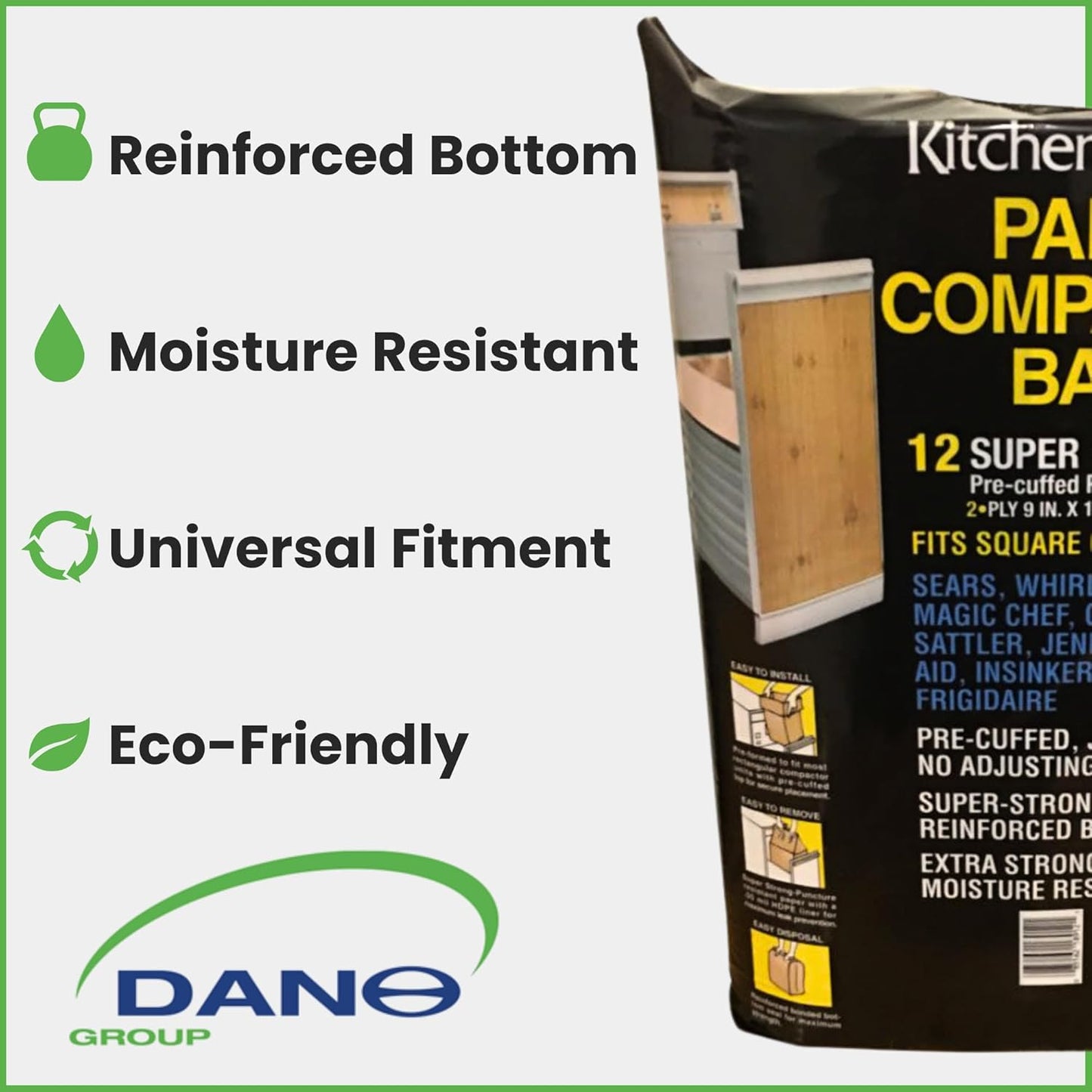 Kitchen Master Super Strong Compactor Bags (12 Pack) | Precuffed, Garbage Compactor Bags, Kitchen Liner, Paper Trash Bin Press, Kitchen Essential, Paper Garbage Press Liner