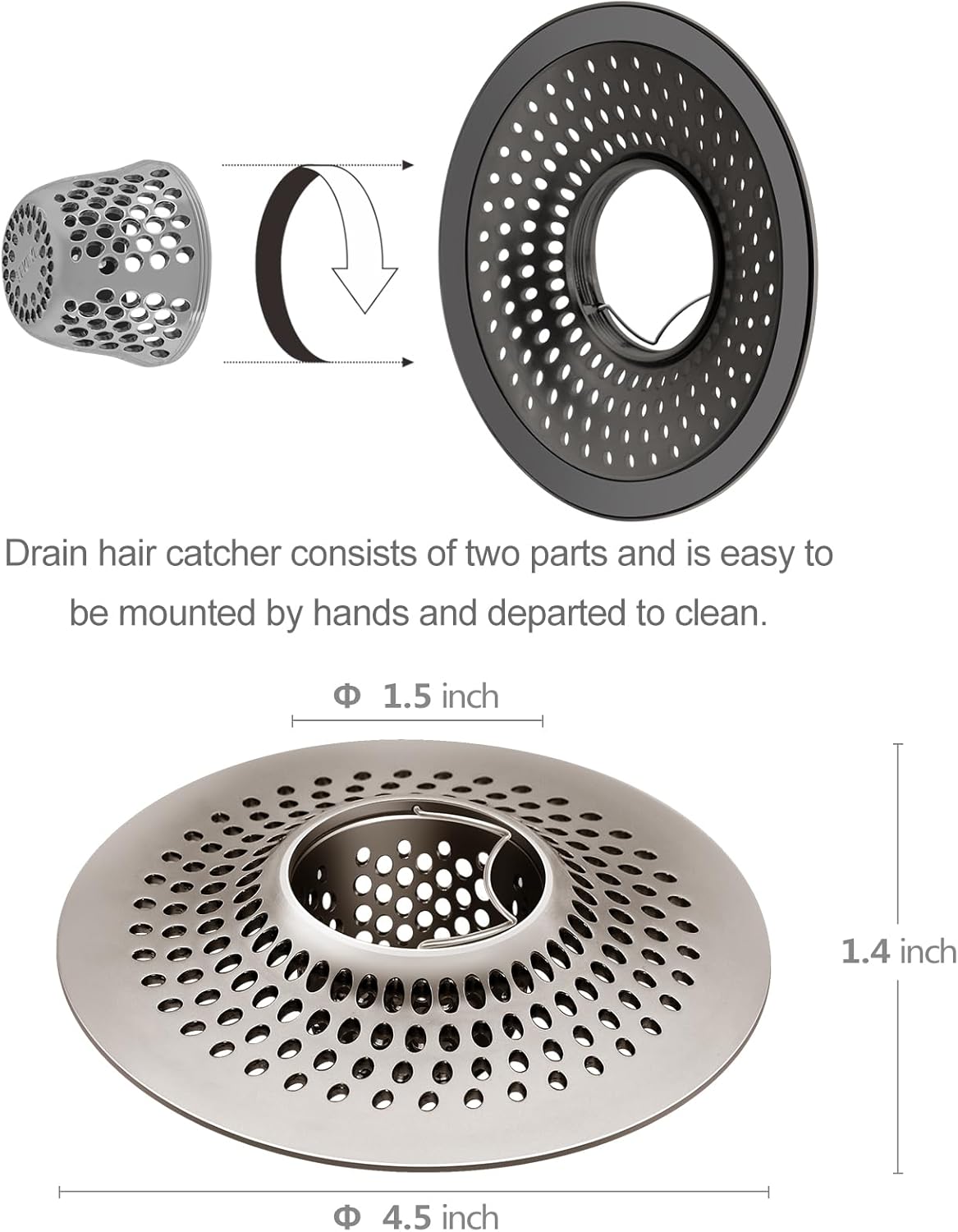 LEKEYE Shower Drain Hair Catcher/Bathroom Drain Cover/Bathtub Drain Strainer/Shower Stall Drain Protector(Brushed Nickel)