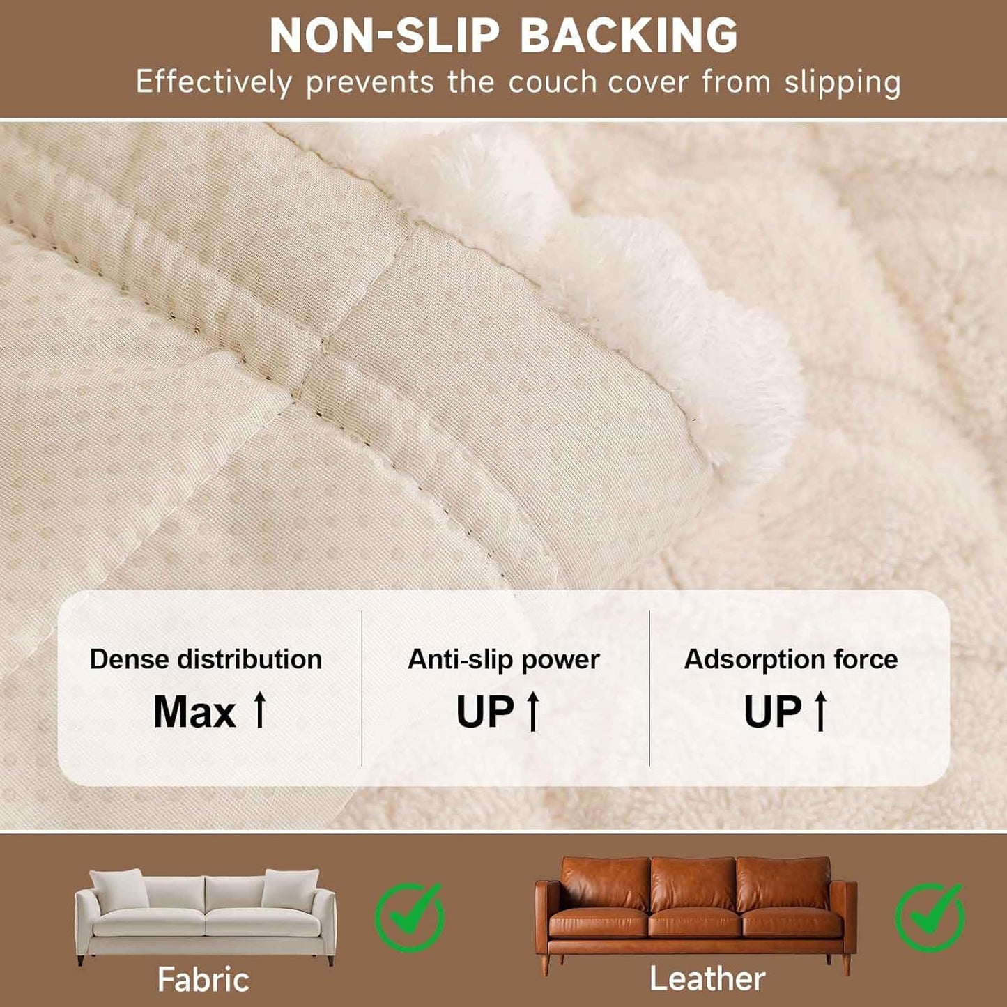 OTOB Plush Couch Cover for Dogs Washable, Non Slip Fuzzy Soft Armrest Backrest Sofa Slipcovers Geometric Jacquard Pet Friendly Couch Covers Protector All Season, 1 Piece (Coffee, 27.6"x27.6")