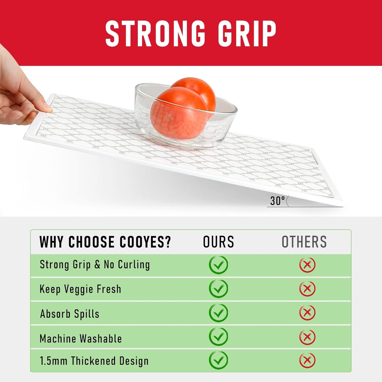 Cooyes Refrigerator Shelf Liners for French Door Fridge, 17.7" × 36" Extra Large, Non-Slip Fridge Mats Machine Washable, Refrigerator Drawer Liner for Glass Shelves Kitchen Cabinet