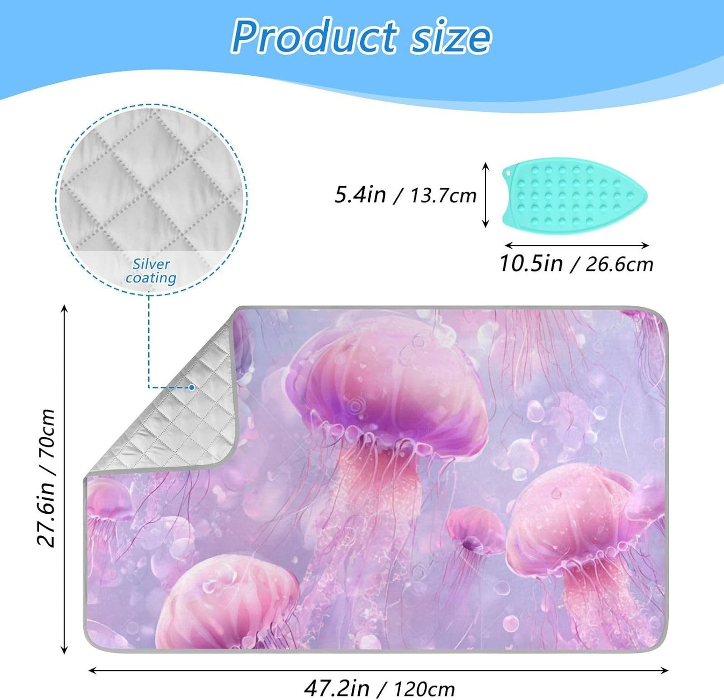 Pink Cute Jellyfishes and Bubbles Ironing Mat for Table top Portable Ironing Pad Blanket for Washer Dryer Countertop Travel