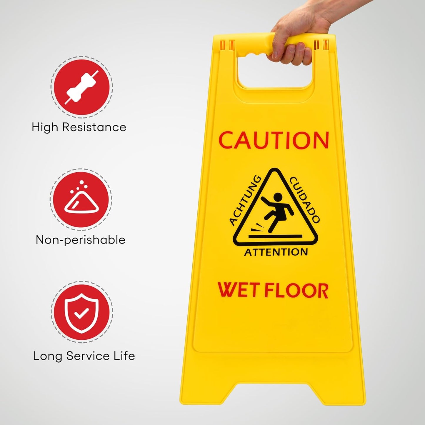 MATTHEW CLEANING 25'' Industrial Wet Floor Sign 6 Pack 2-Sided Safety A-Frame Birght Yellow Multilingual Warning Signs Commercial Caution Wet Fold-out Floor Signs For Indoors and Outdoors