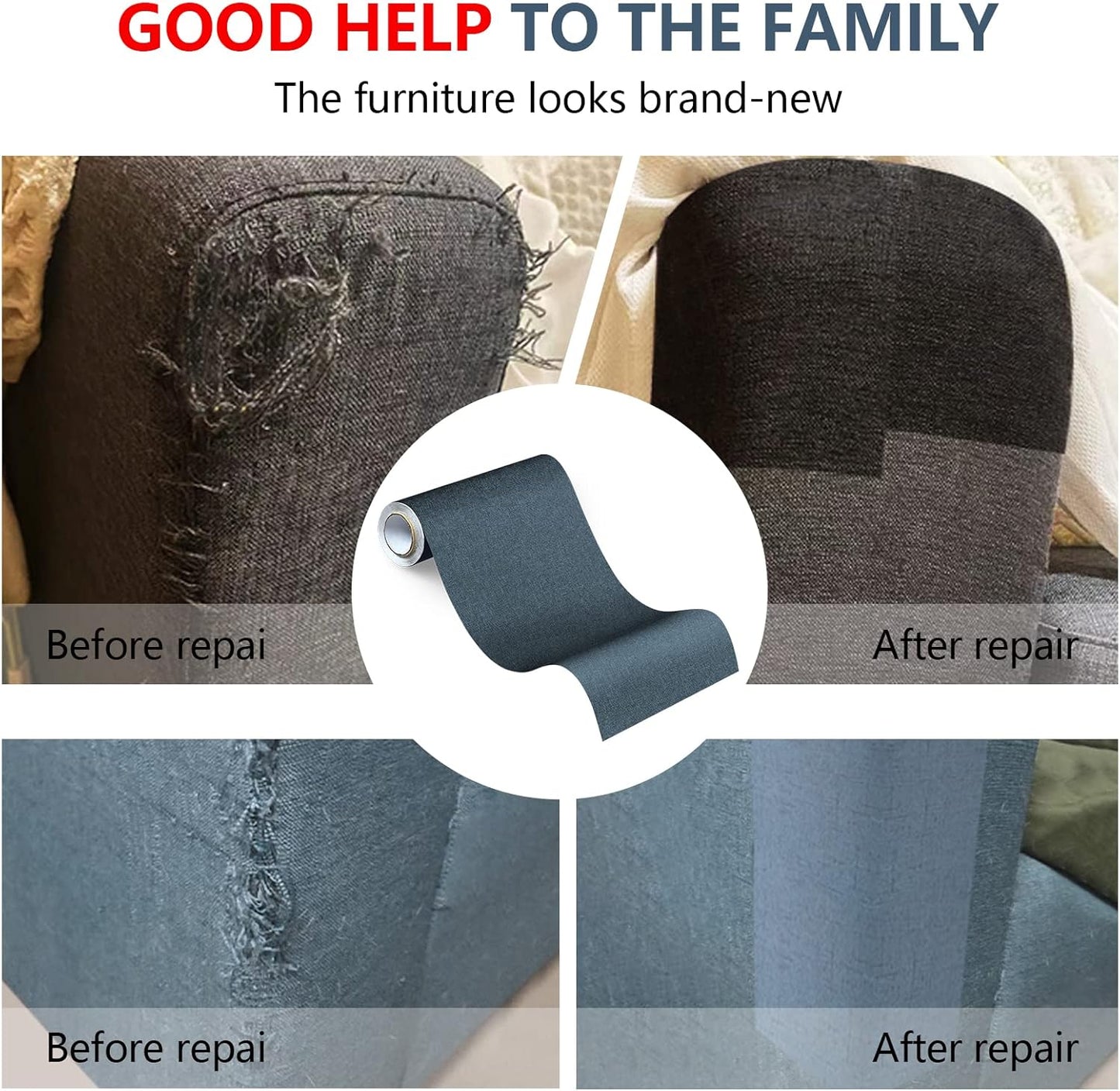 Fabric Repair Patches, Linen Repair Tape Self-Adhesive Fabric Patches Durable, DIY Large Linen Tape for Sofa, Couches, Furniture, Chair, Clothing （3.5X79 Inch, Blue Grey）