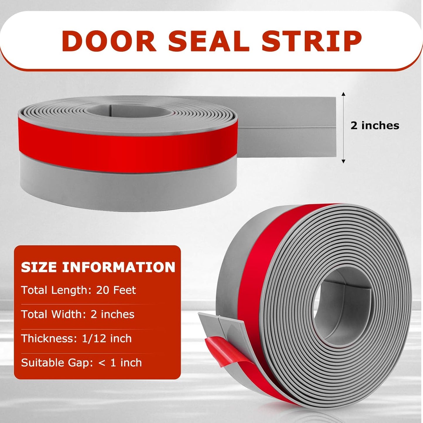 Weather Stripping Self Adhesive Door Draft Stopper Flexible Shower Door Bottom Seal Silicone Seal Strip for Sliding Glass Windows Side Gaps (Gray, 2 Inch Wide x 20 Feet Long)