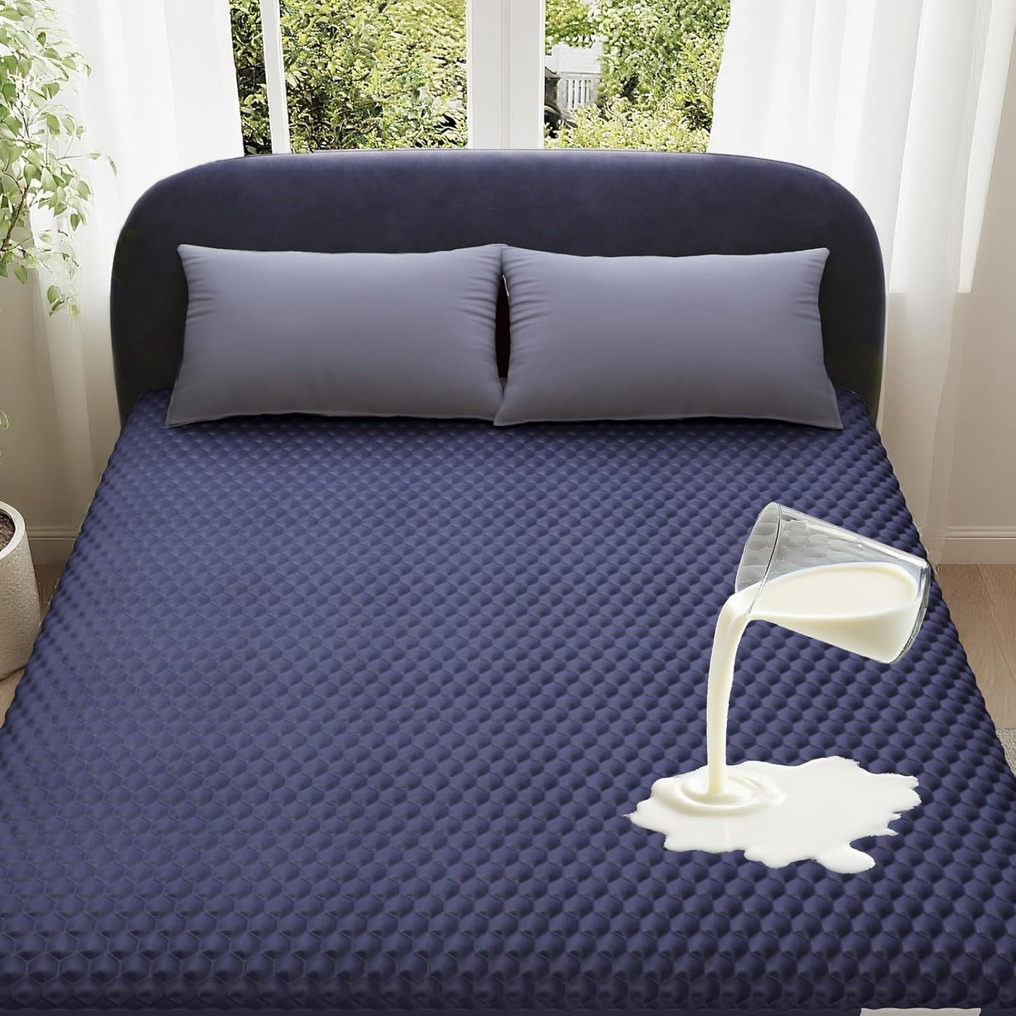 OhGeni 100% Waterproof Mattress Protector, Cal King Size Mattress Pad, Fits 6"-20" Mattresses with Deep Pocket, Cooling, Breathable Fitted Sheets, Soft Bed Cover, Noiseless, Washable(Navy Blue)