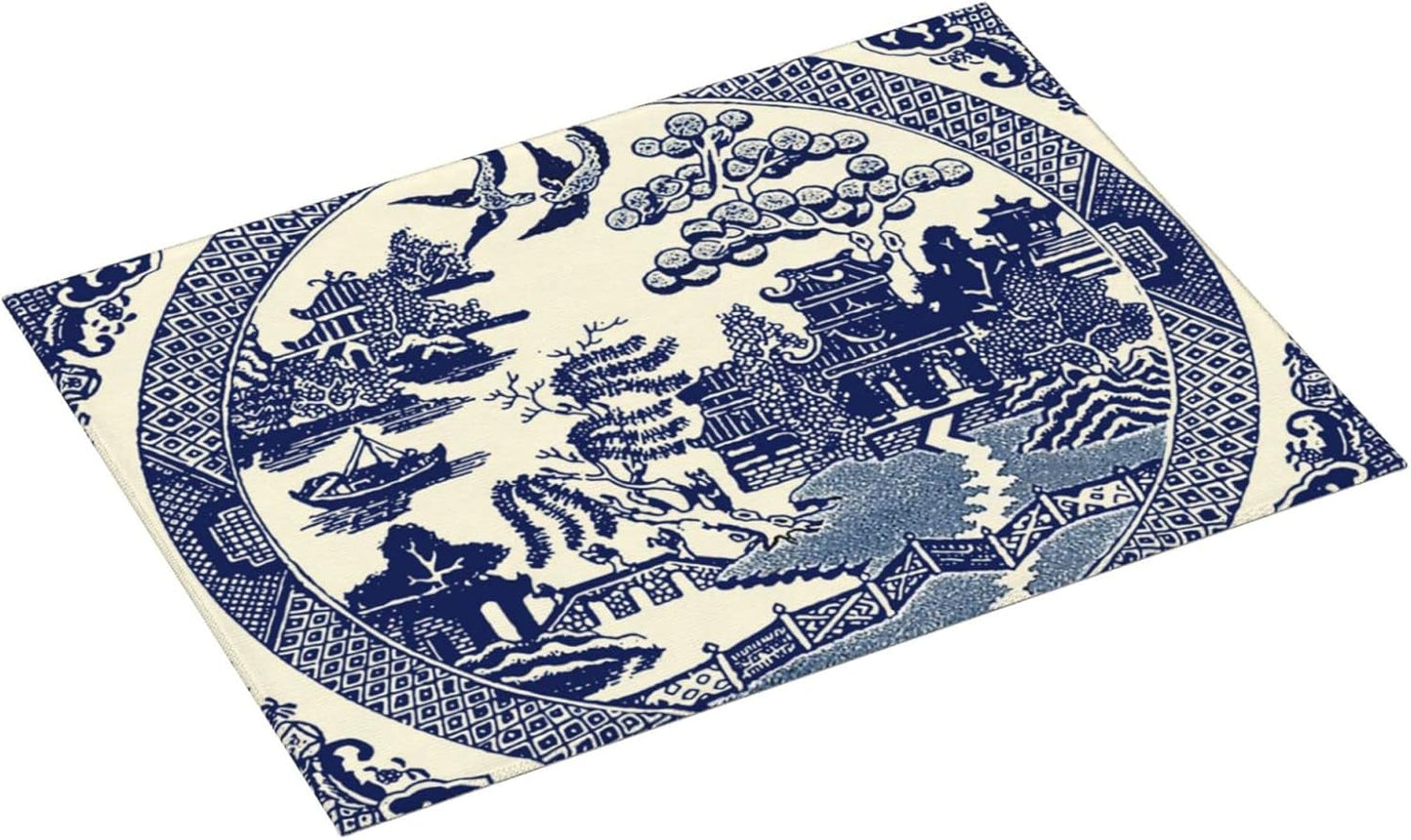 Dish Drying Mat For Kitchen Counter Absorbent Dish Mat Reversible Drainer Drying Kitchen Mat (Oriental Style Chinese Blue Willow, 24X18)