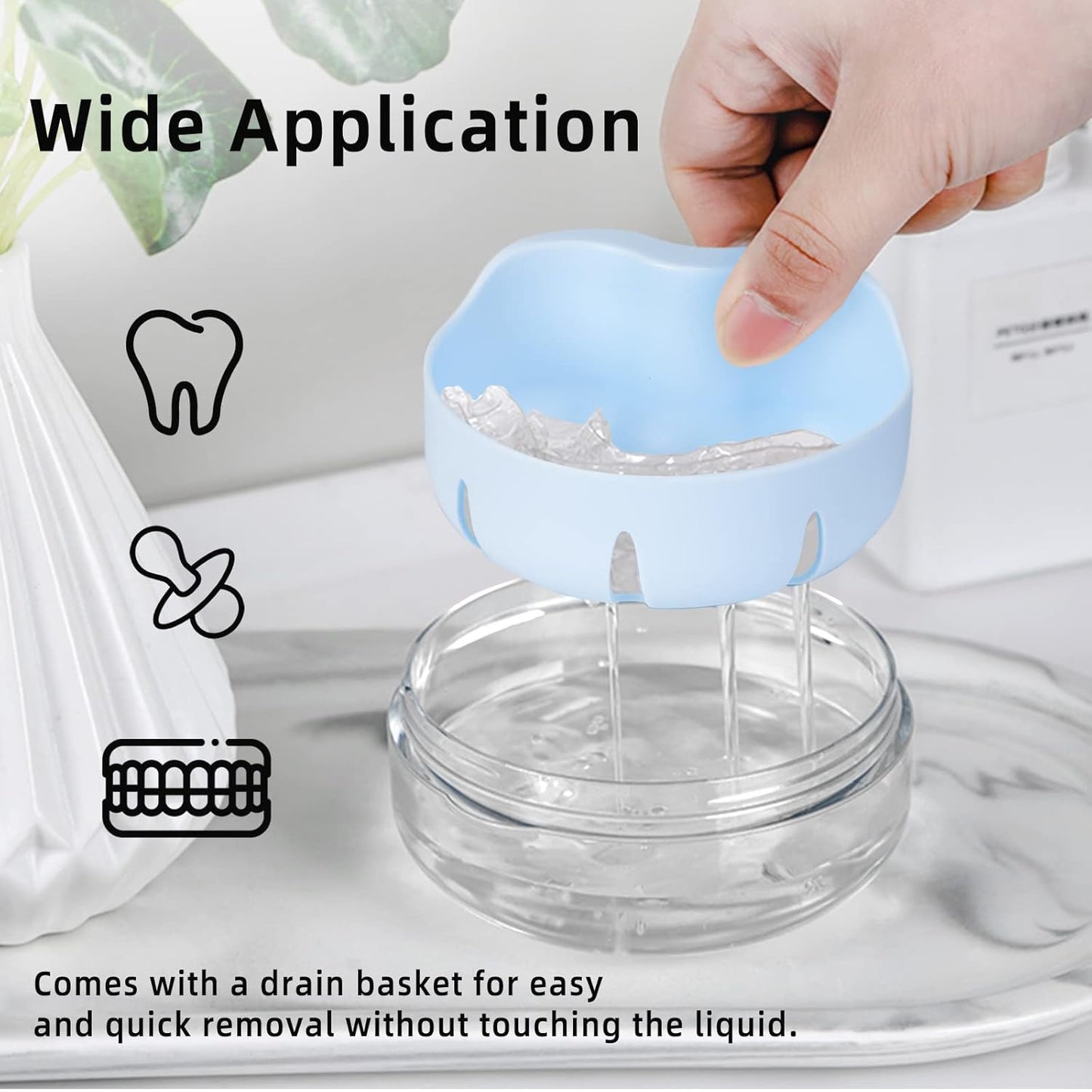 Leak Proof Denture Cup Kit Portable Retainer Case Perfect for Travel, Denture Case Container Cleaning Care for Dentures Aligner Mouth Guard with Denture Brush,Strainer, Removal Tool and Mirror