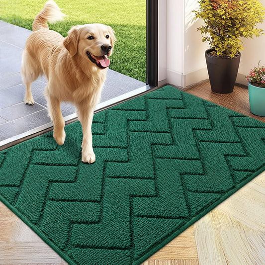 hicorfe Front Door Mat Outside Entrance,24"x35" Absorbent Muddy Dirt Resist Welcome Door Mats Outdoor Indoor,Stain and Fade Resistant,Non Slip Backing Entry Mat Doormat for Entryway (Evergreen)