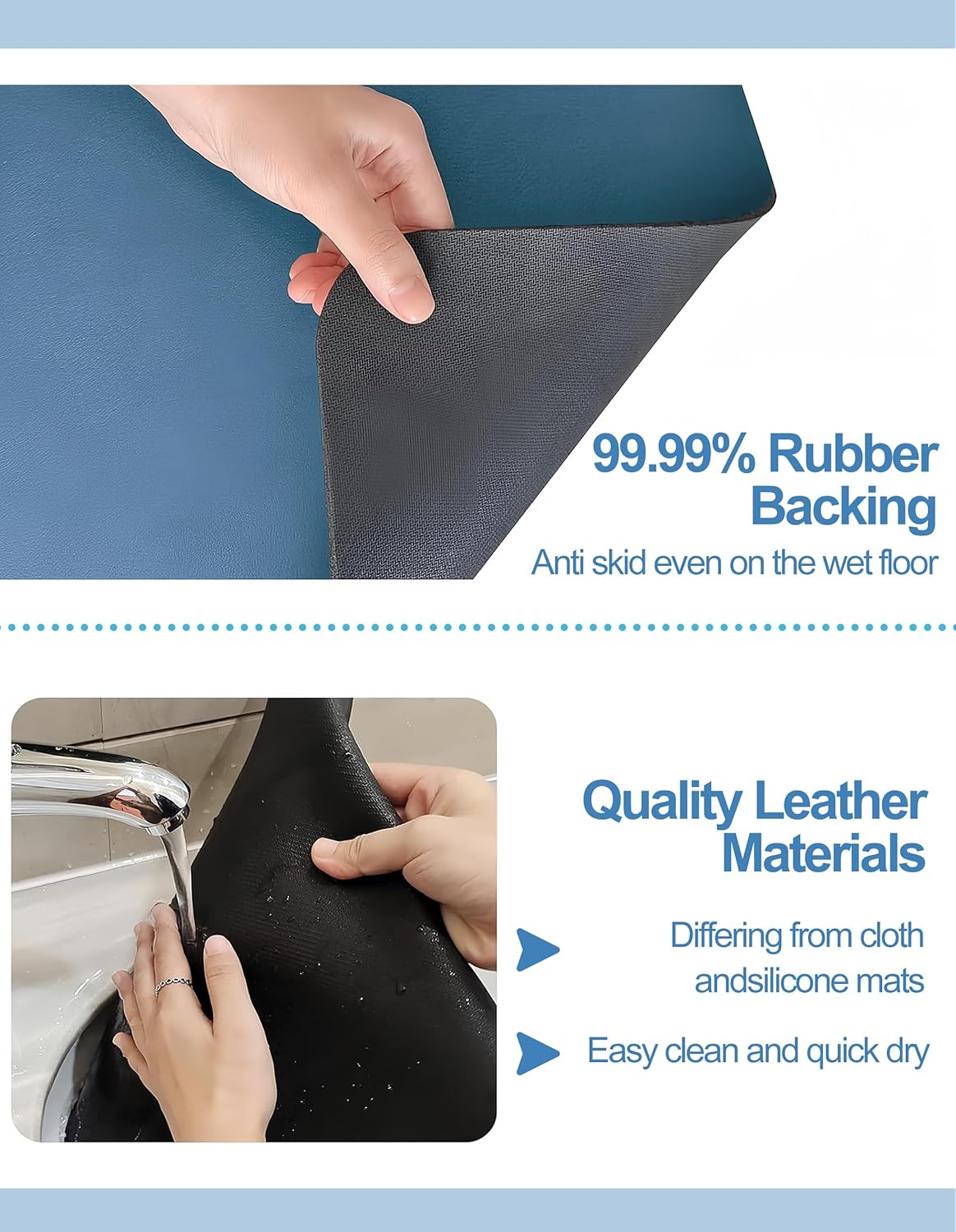 Dish Drying Mat for Kitchen Counter, 12"x19" Dish Drying Pad with Non-slip Rubber Backed, Hide Stain Anti Absorbent for Kitchen Counter, Drying Mat for Coffee Machine Dish Rack (Blue)