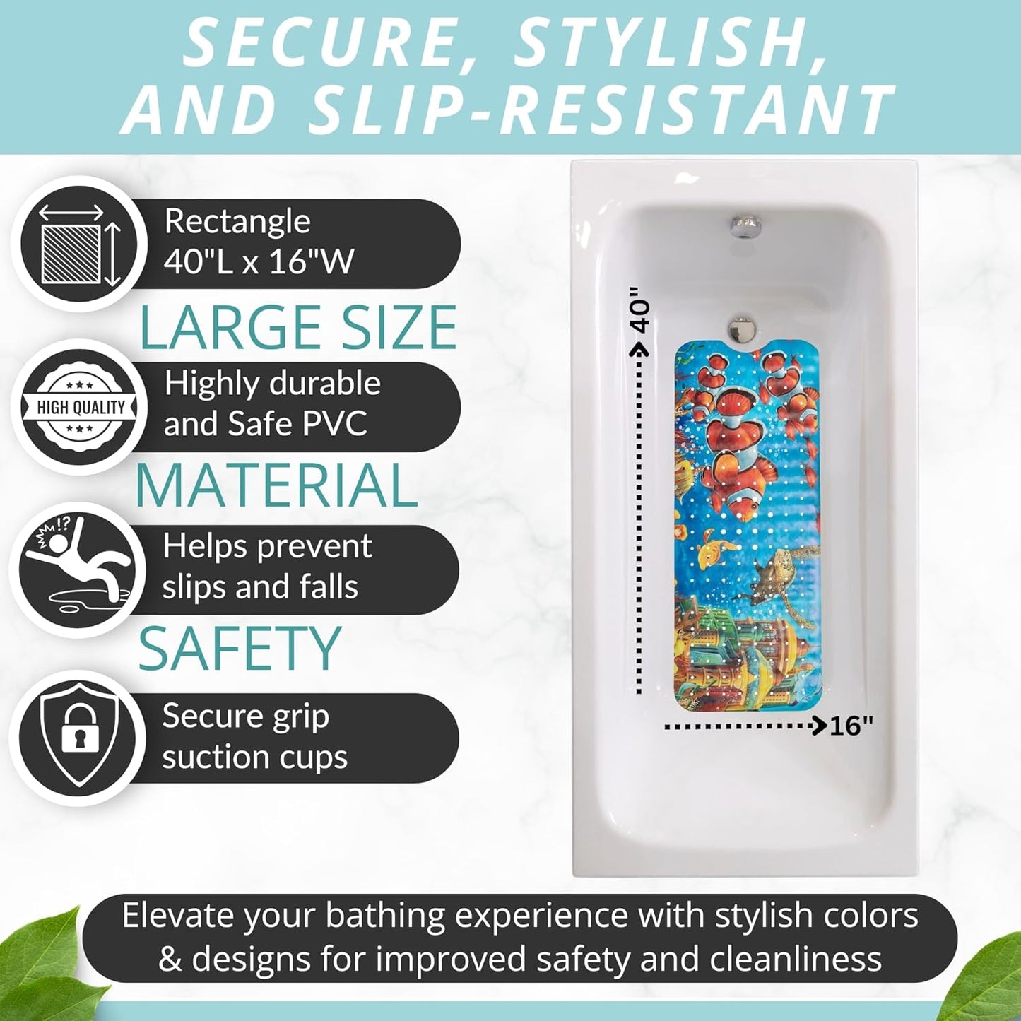 Toddler Bathtub Mat - Non Slip Kids Bath Mat - Shower Grip Mat - Bath Tub Floor Mat (Bath Clownfish)