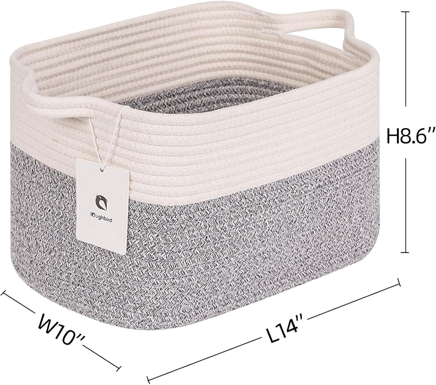 Medium and Large Woven Basket//With Handle, Used for Toys and Fabric Storage Basket used for Storing xl Storage Box, Decorative Storage Box Room 2pack (14L*10W*8.6H Silver Gray, 14Lx10Wx8.6H)