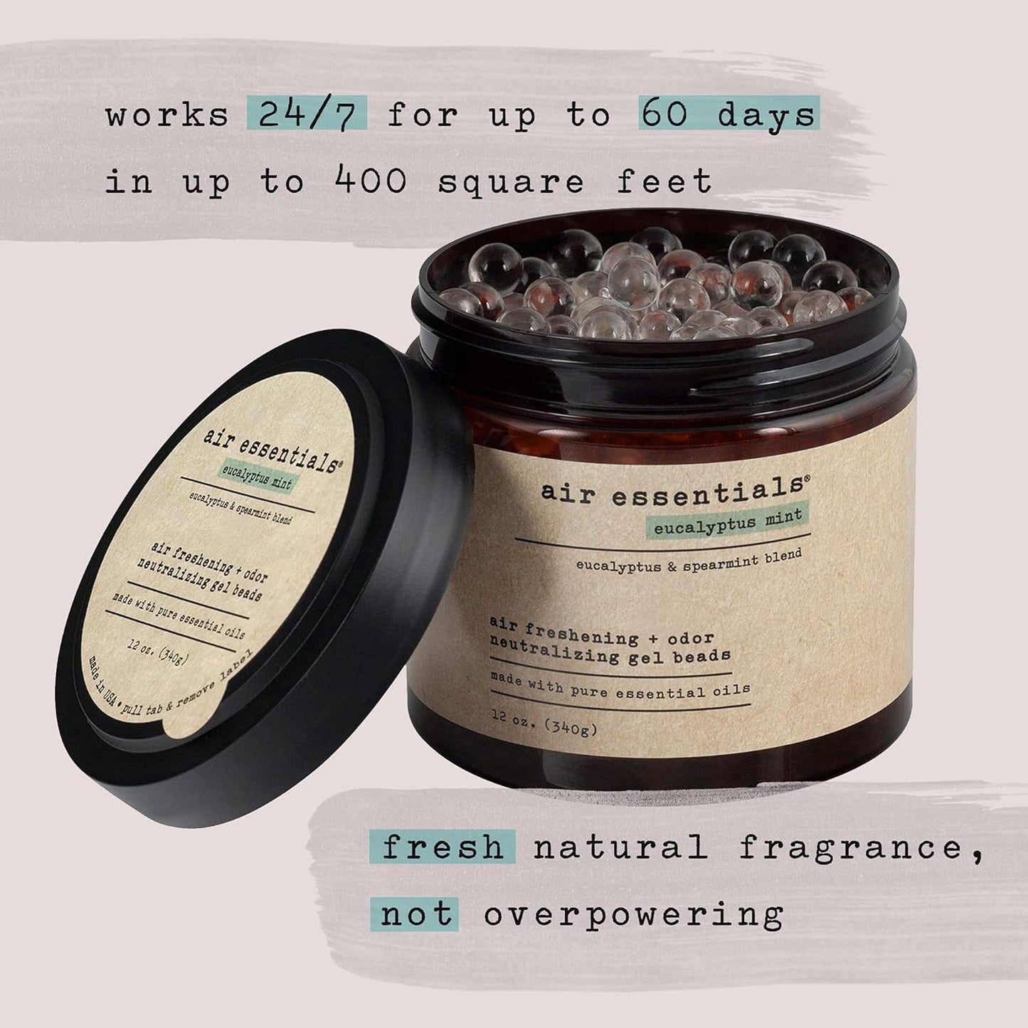 Air Essentials Air Freshener & Odor Neutralizer Gel Beads - 12 oz, Pack of 2 - Odor Eliminator - Made with Pure Essential Oils - Eucalyptus Mint Scent