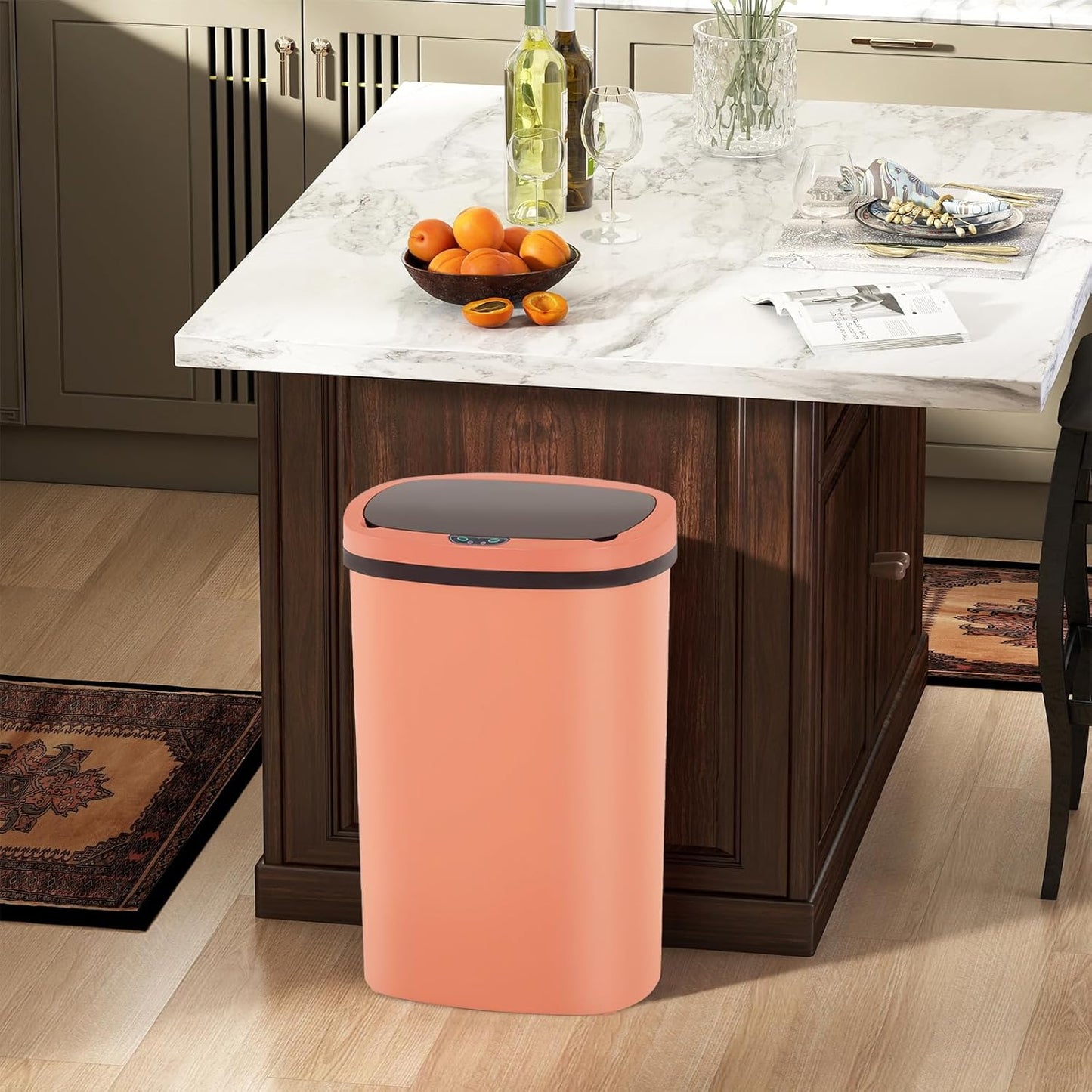 Automatic Motion Sensor Bathroom Trash Can with Lid, 13 Gallon Touchless Trash Bin, Smart Dog Proof Garbage Can, Touch Free Waste Basket for Toilet, Office, Bedroom,Pink,2