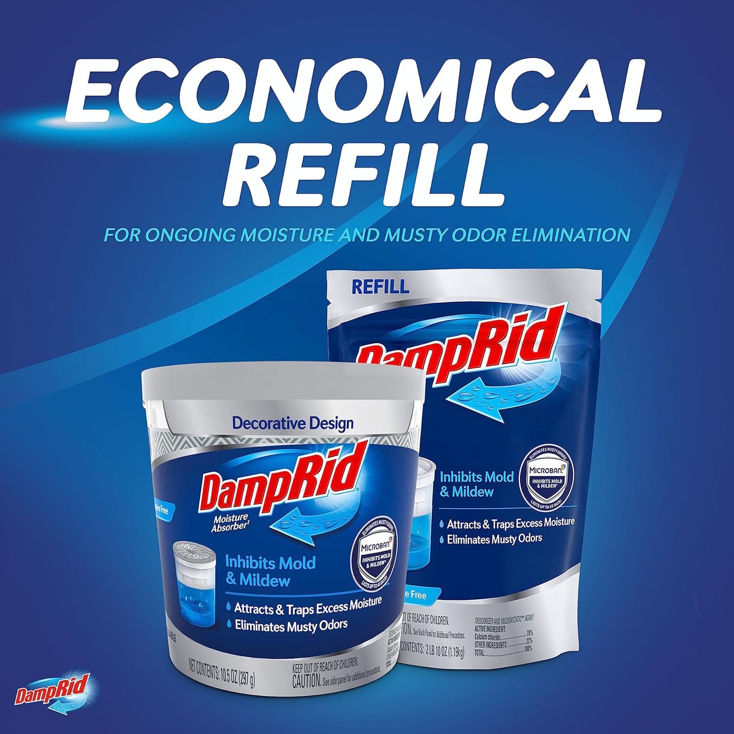 DampRid Refill Bag, 42 oz., 4-Pack - Fragrance Free Moisture Absorbers for Rooms with Excess Humidity, Long-Lasting, Inhibits Mold & Mildew
