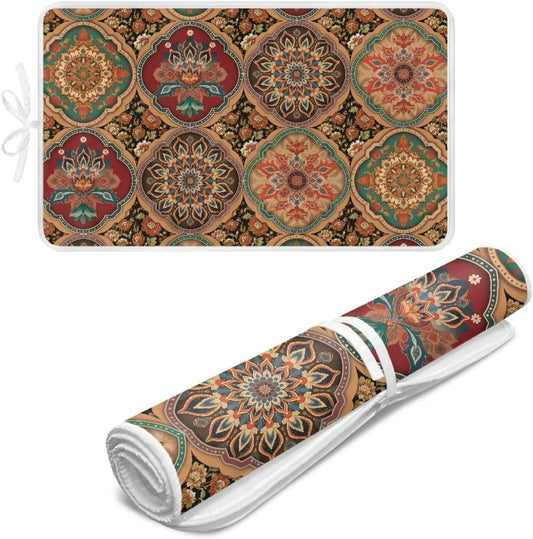 Folding Ironing Mat Heat and Steam Resistant Mandala Ironing Pad 32 x 16 Inch Foldable Iron Mat for Table Top Washer,Dryer,Large Iron Board Mats Irons Pad