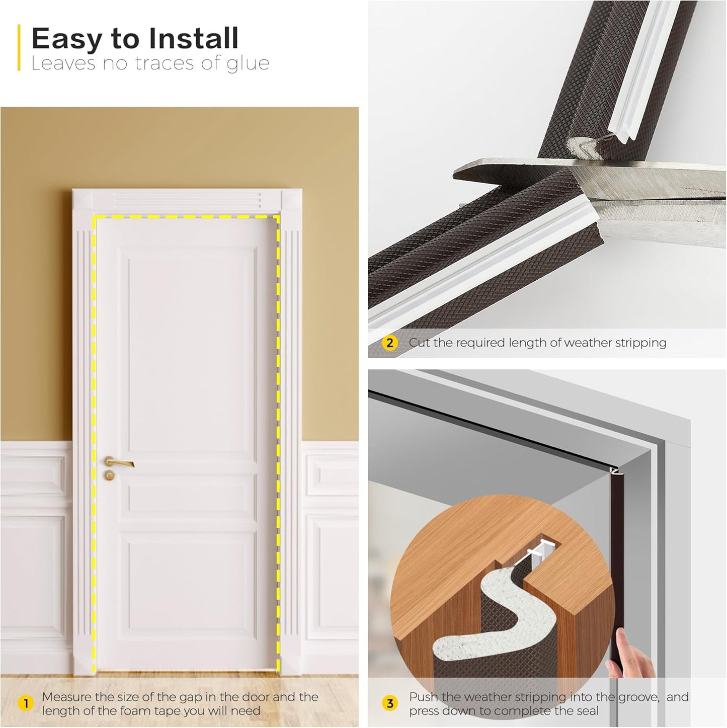 Weather Stripping Door Seal Strip Soundproof Q Foam Weather Stripping for Door Frame, Exterior Door Weather Stripping for Large Gap, Easy to Install（Brown, 30FT