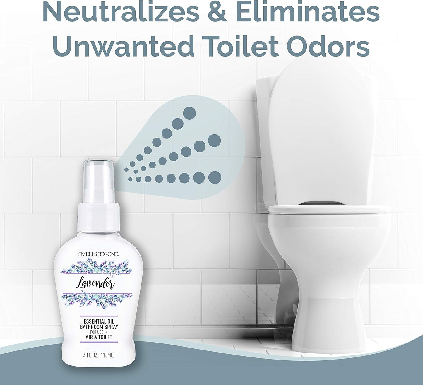 SMELLS BEGONE 4 oz Essential Oil Air Freshener Bathroom Spray - Eliminates Bathroom & Toilet Odors - Made with Essential Oils - Lavender Scent