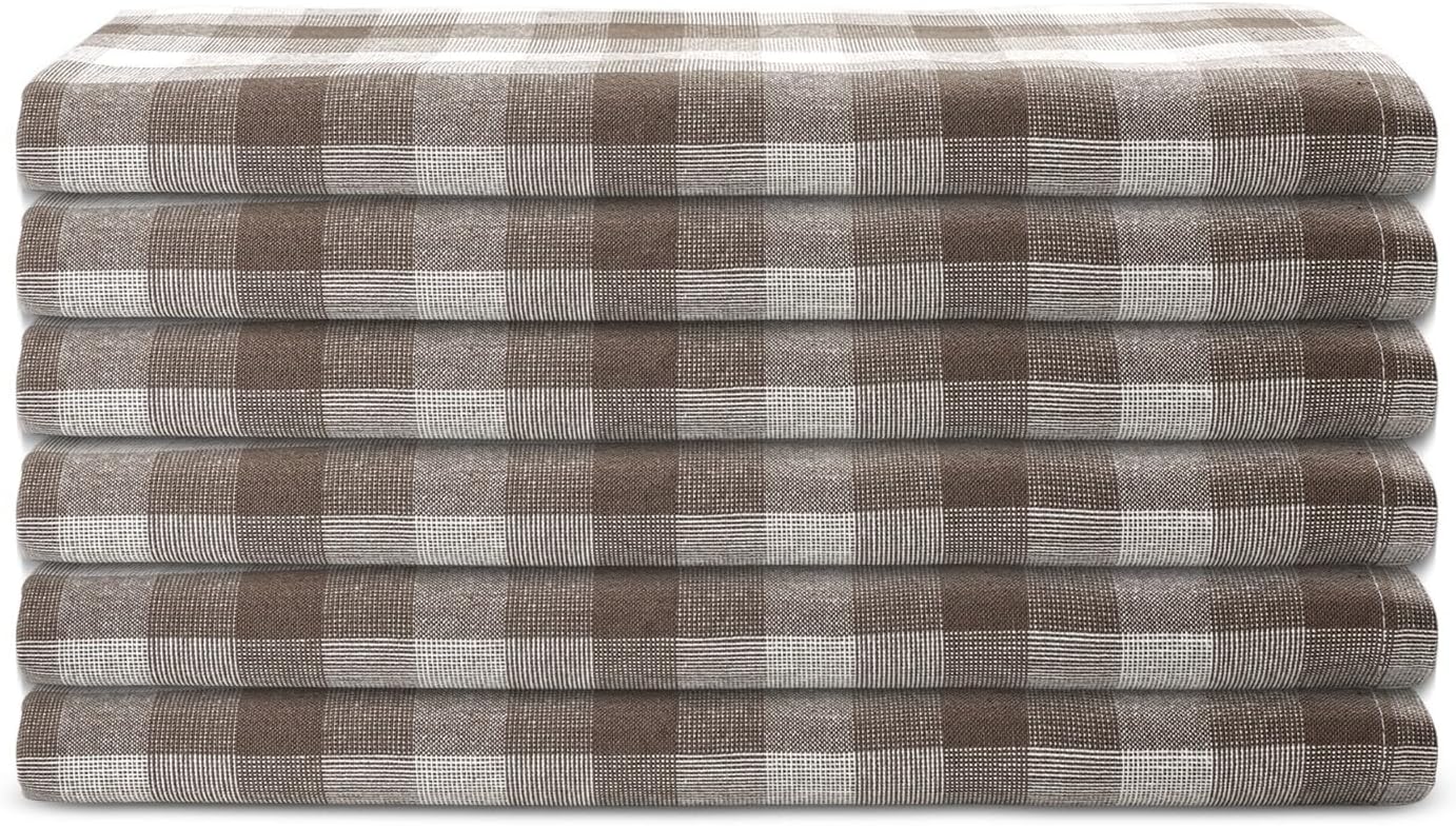 Kitchen Towels Set of 6 Brown/Ivory Checks 20x30 Inches 100% Cotton Highly Absorbent Kitchen Towels Premium Quality Ultra Soft Mitered Corners