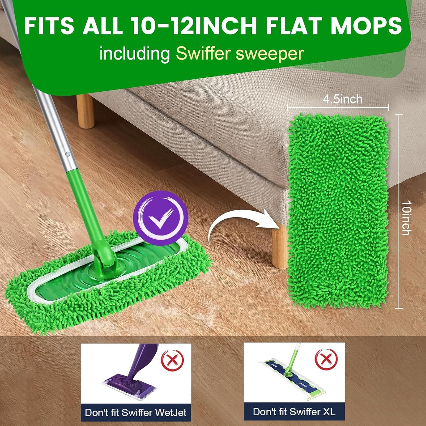 6Pcs Reusable Microfiber Mop Pads Compatible with Sweeper Mop, Replacement Wet Mopping pad Refills & Washable Dry Sweeping Cloths for Surface/Hardwood Floor Cleaning