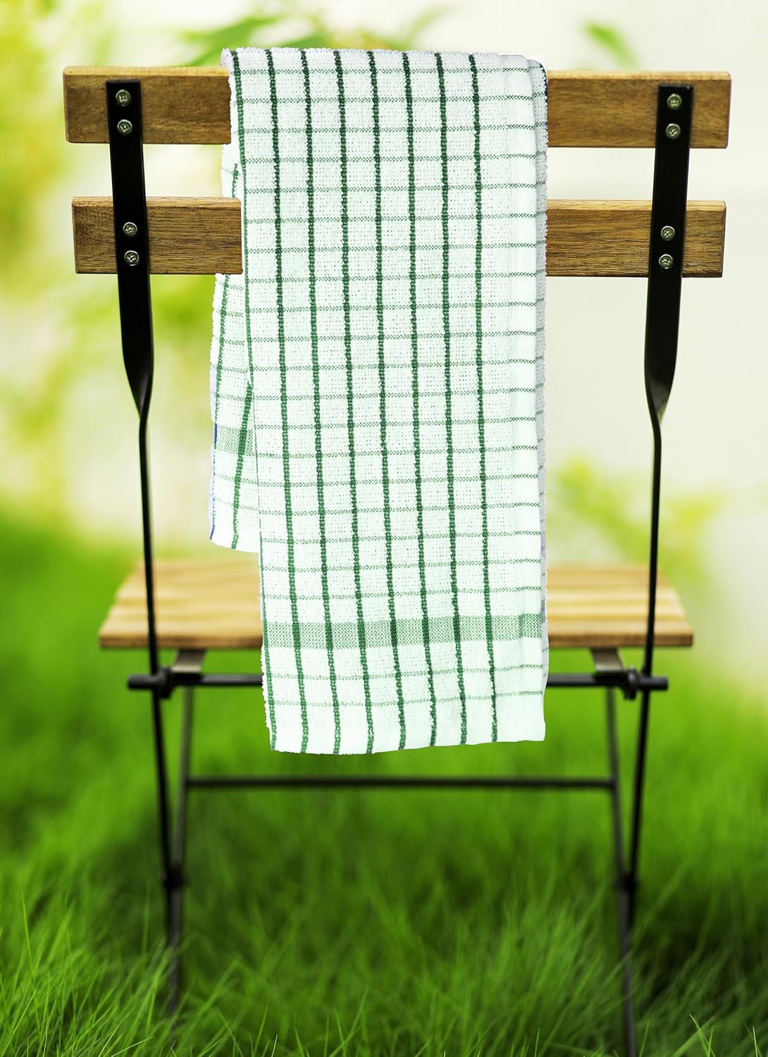 AMOUR INFINI Kitchen Towels Set of 4 - Highly Absorbent, Super Soft Terry Cotton 20x28 Inch Dish Towels with Hanging Loop - Hand & Tea Towels for Cleaning & Drying Dishes (Green)