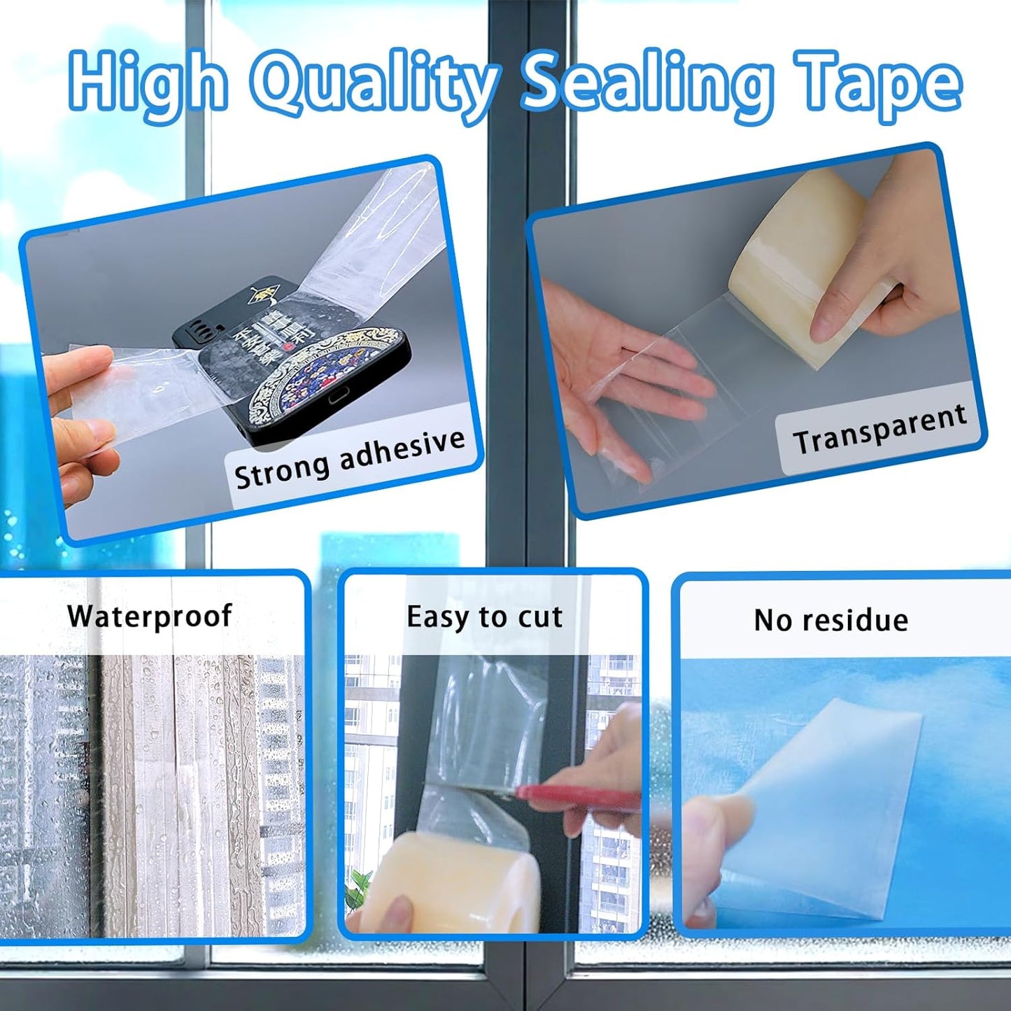 Transparent Window Weather Sealing Tape,Winter Window Seal Kit for Doors, Shower Glass Gaps,No Residue,3 Inch x 55 Yards