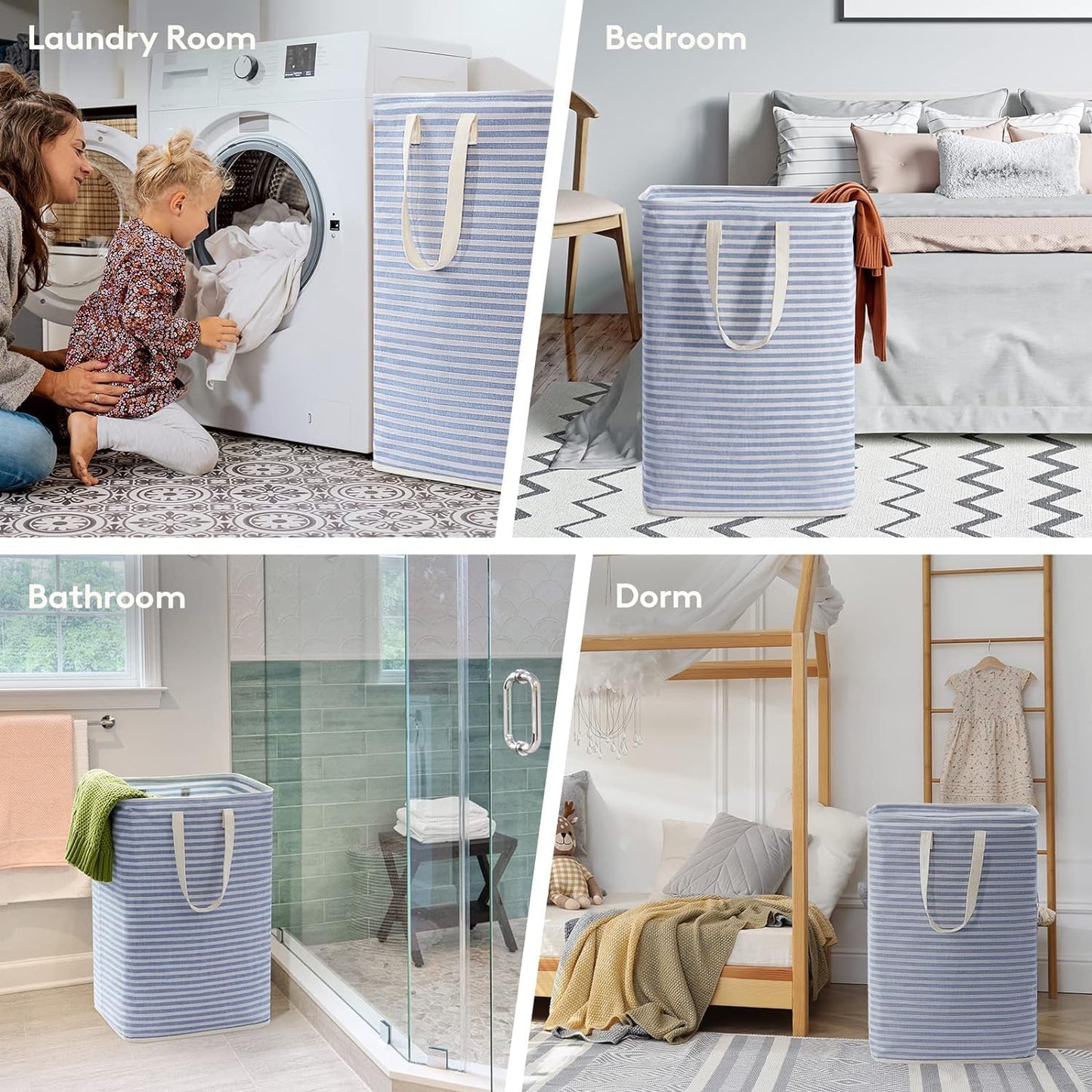 Lifewit 3 Pack Laundry Hamper Large Collapsible Laundry Baskets, Freestanding Waterproof Clothes Hamper with Easy Carry Handles in Laundry Room Bedroom Bathroom College Dorm for Adults, Blue, 3 x 80L