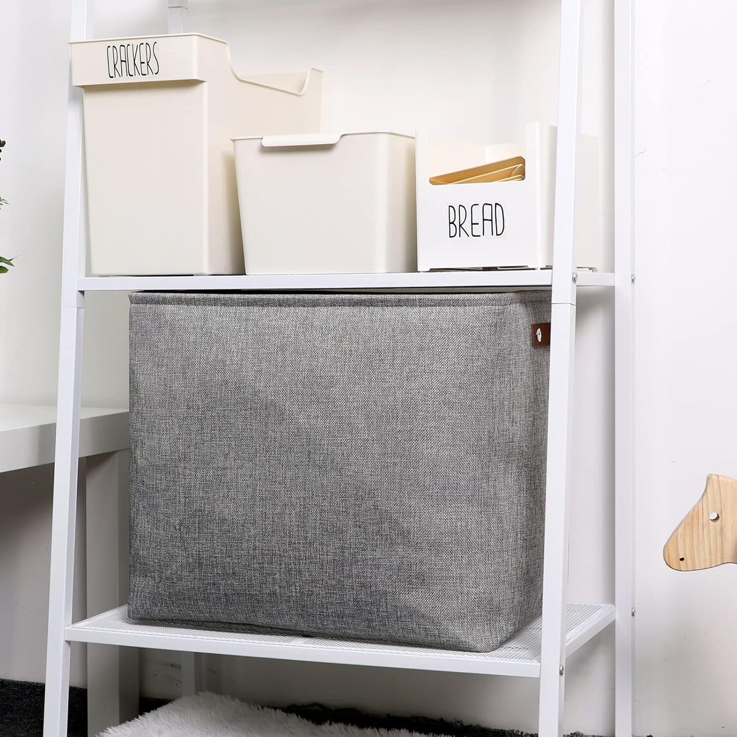 DULLEMELO Large Collapsible Storage Basket/Bin with Sturdy Leather Handles, Fabric Organizer Bin for Storage Clothes, Toys, Books, Office, Bedroom, Closet, Nursery & Laundry (Gray)