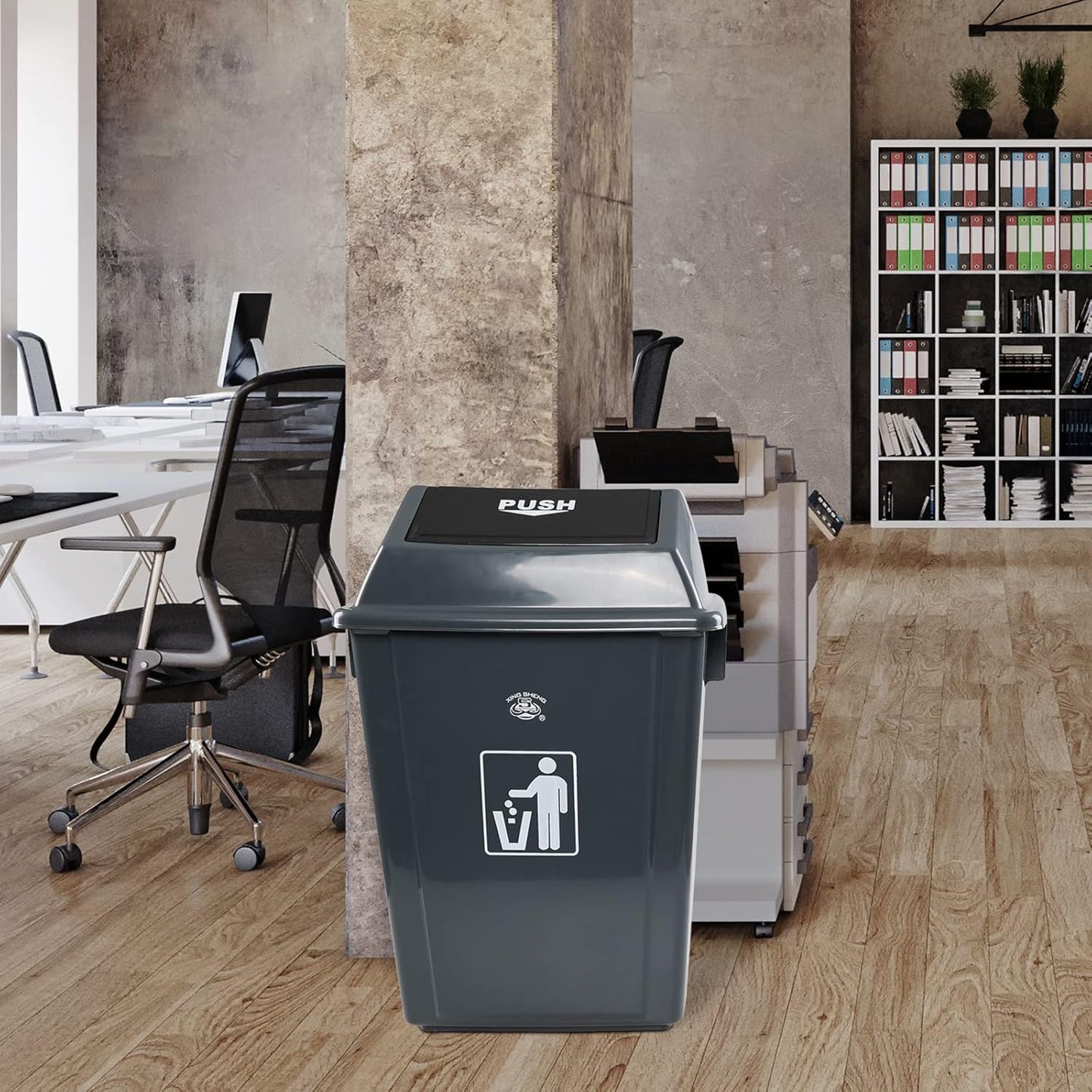 4 Packs Large Garbage Bin with Lid, Plastic Kitchen Waste Bin, 13 Gallon, Grey